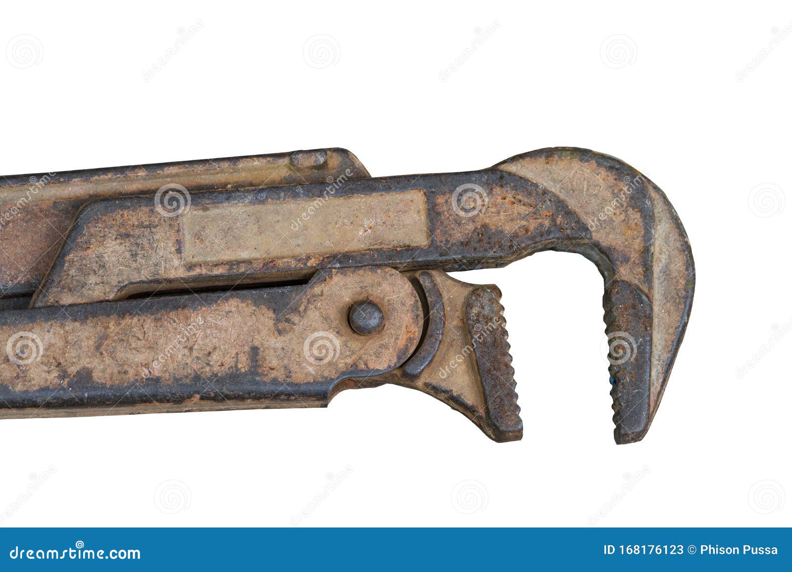 vintage rusty pipe wrench  on white background