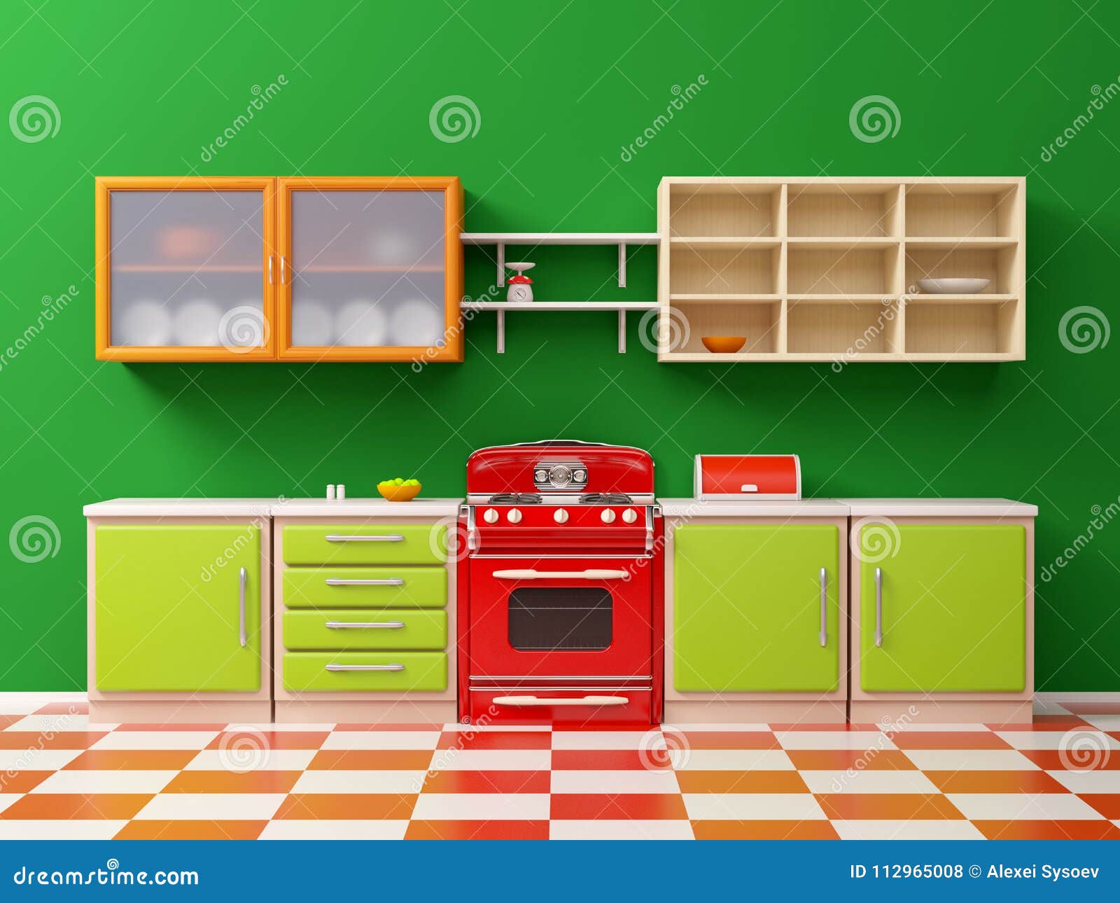 Vintage 50s Kitchen Flat Stock Illustration Illustration Of