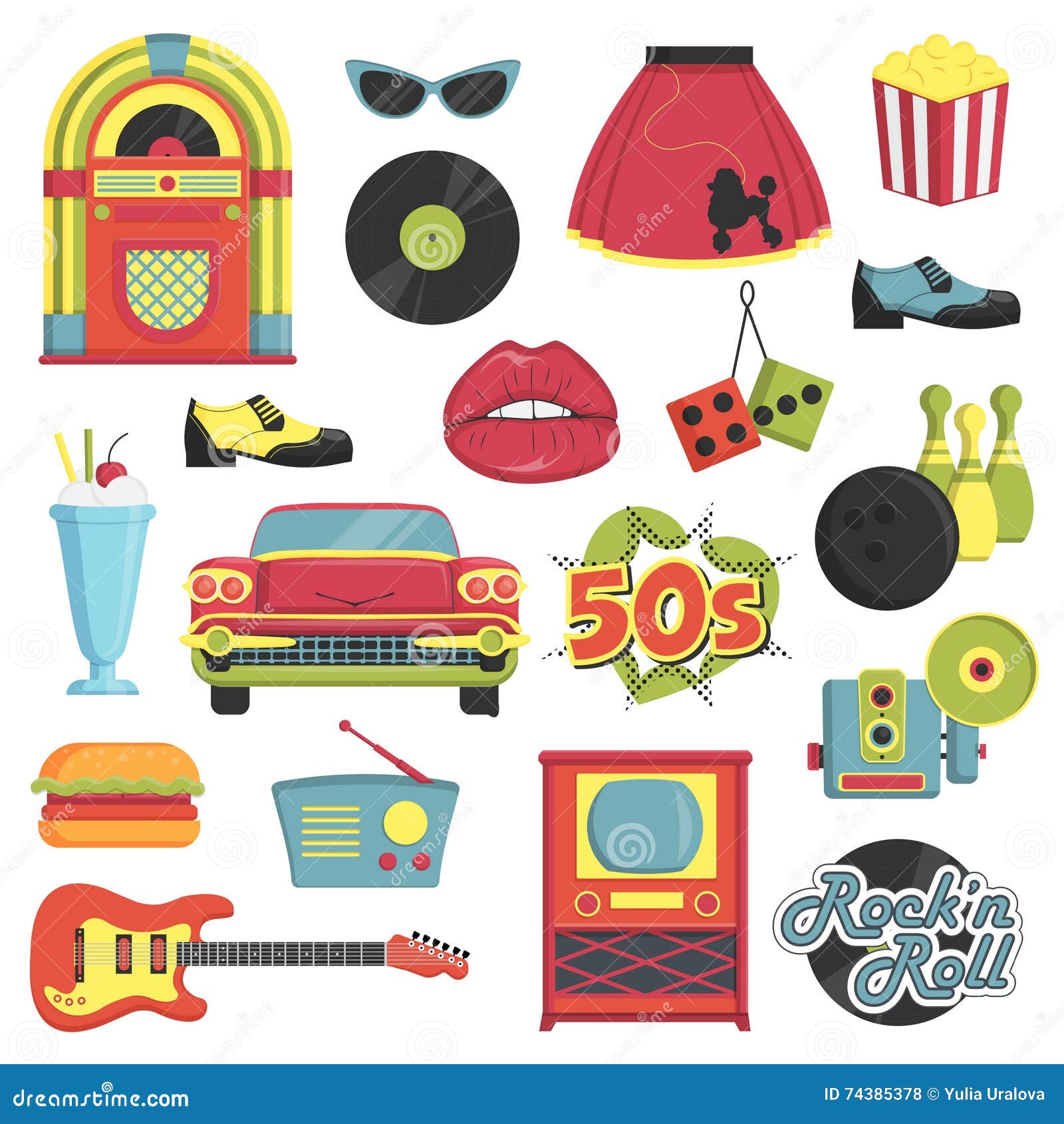 Vintage 1950s Retro Style Item Set Stock Vector Illustration Of Cafe Decade 74385378