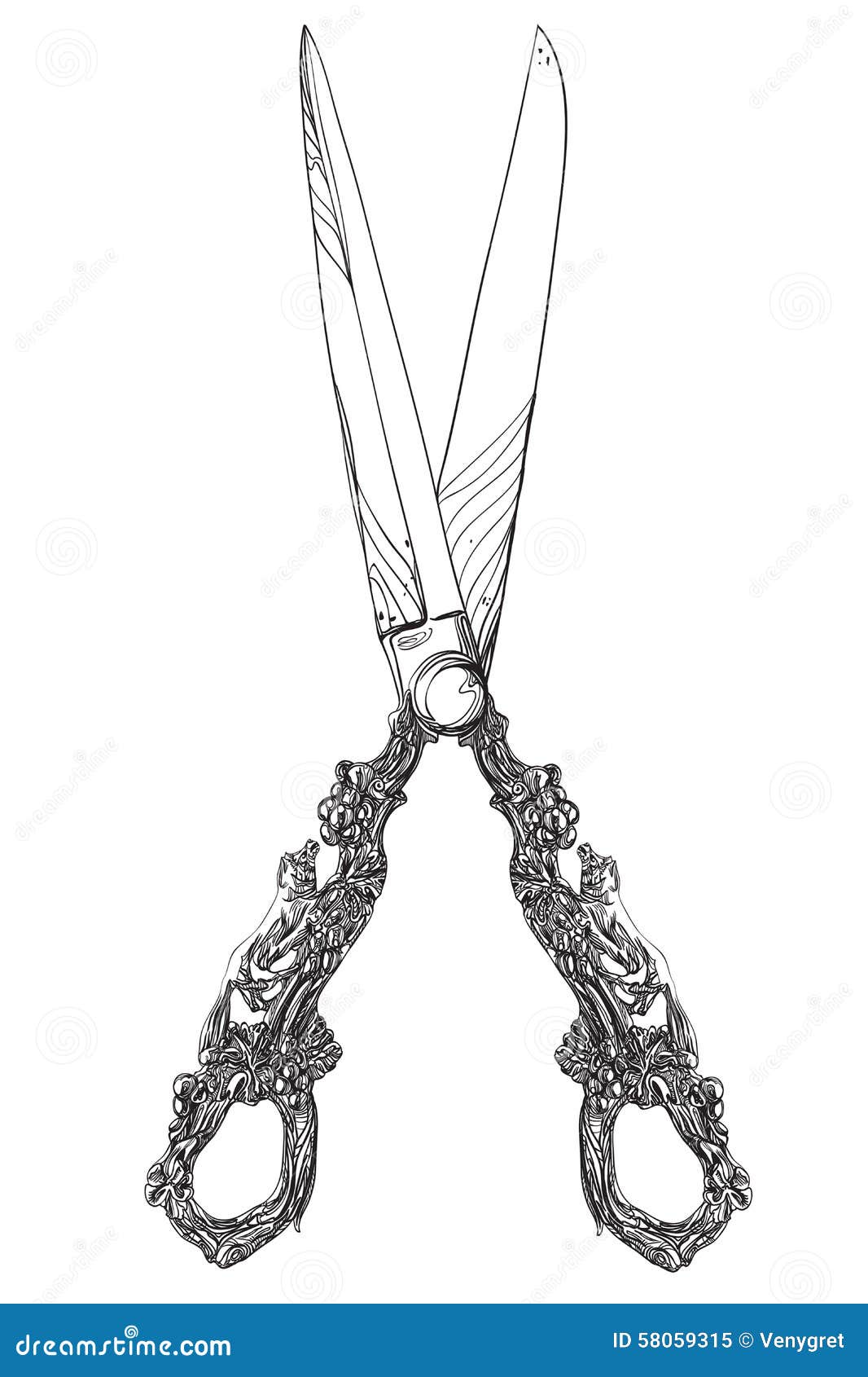 Vintage scissors stock illustration. Illustration of drawing 58059315