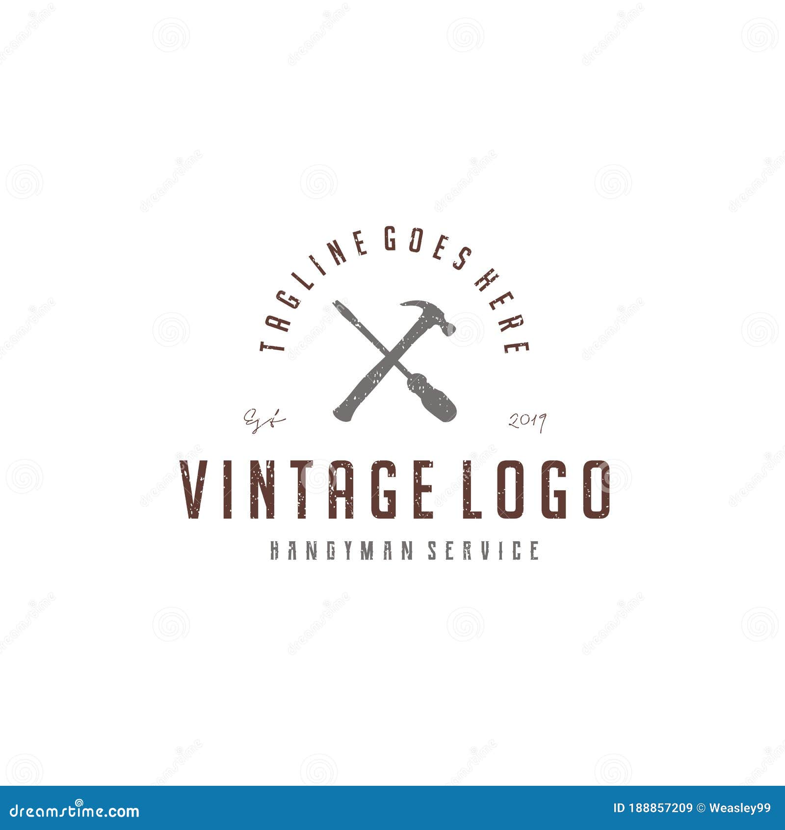 vintage screwdriver and hammer for handyman service logo 