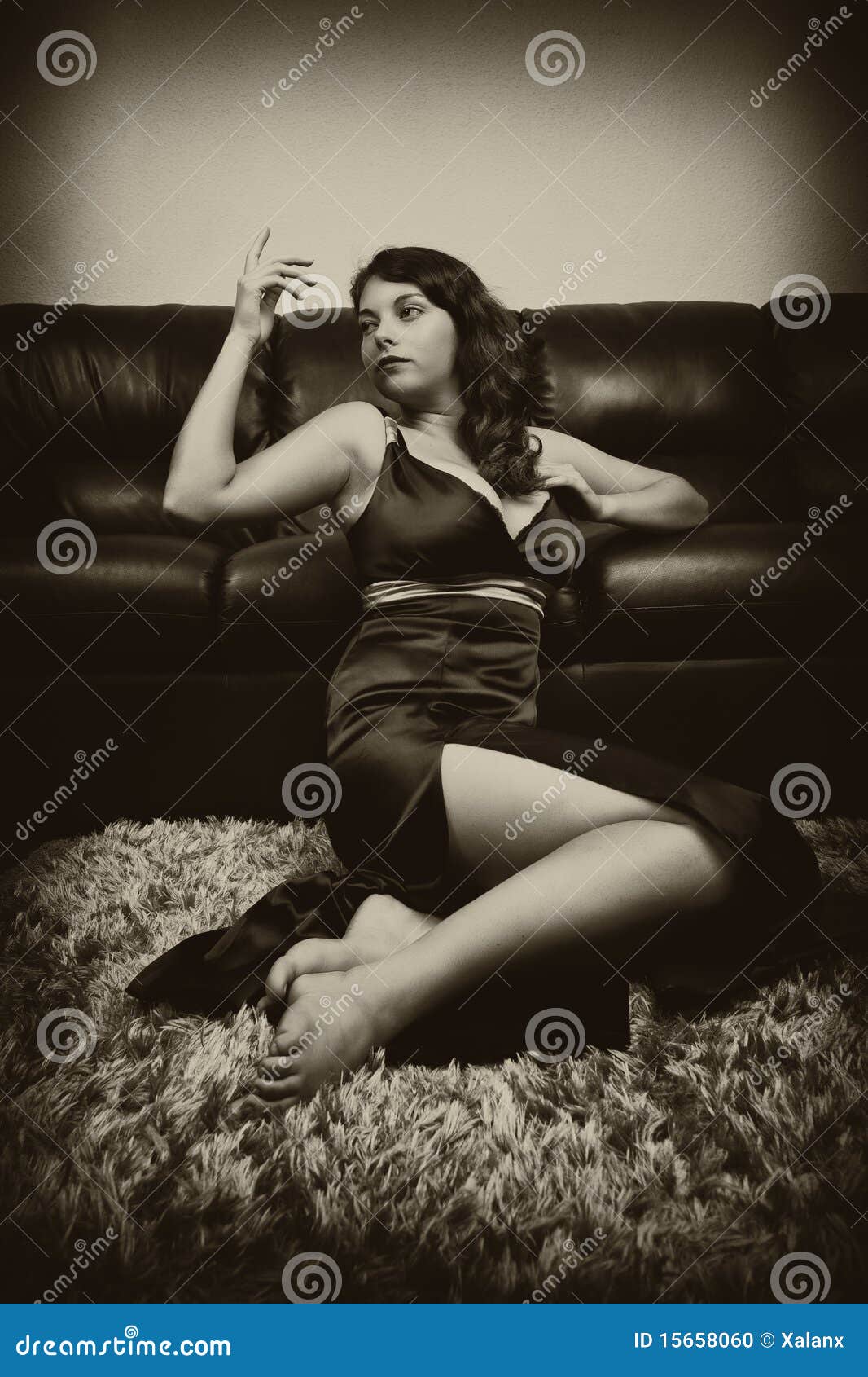 Vintage Sepia Portrait Of A Beautiful Woman Indoor Stock