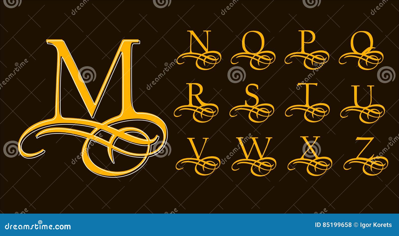 vintage set 2. calligraphic capital letters with curls for monograms and logos.