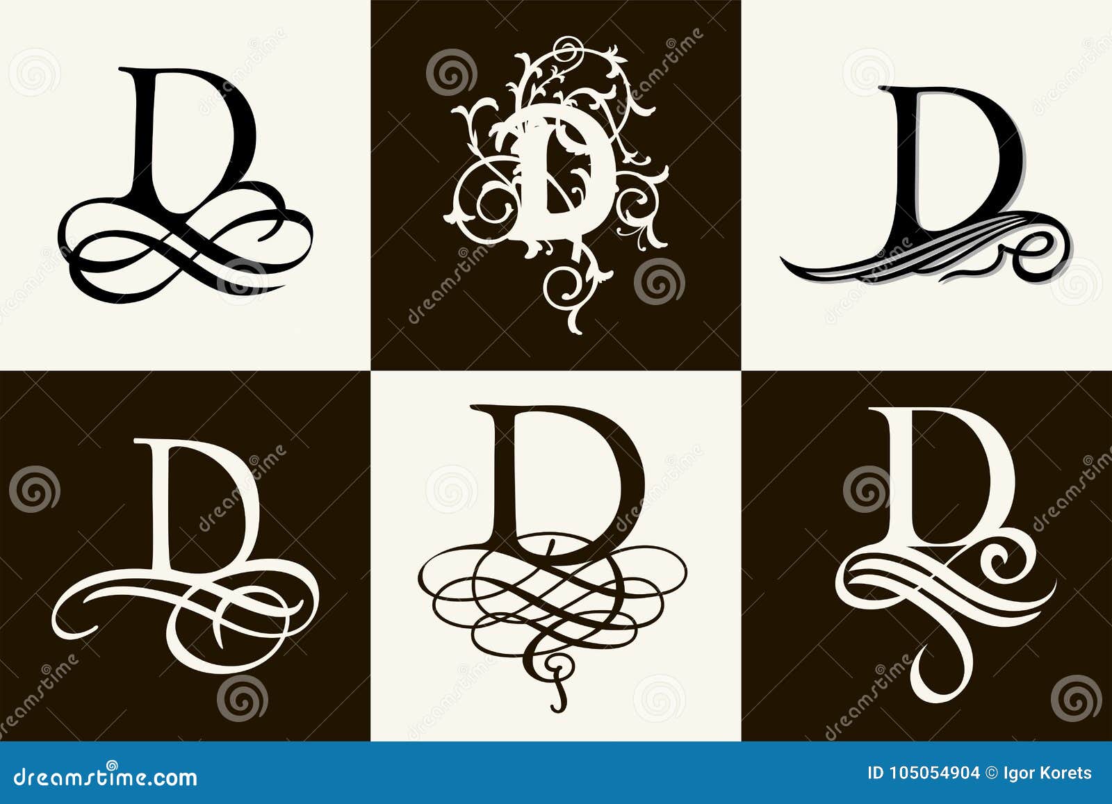 Vintage Set . Capital Letter D For Monograms And Logos. Beautiful ...