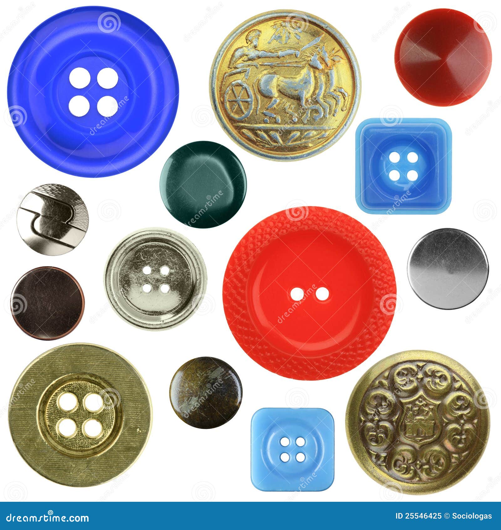 Vintage Metal Sewing Buttons, Isolated Stock Photo, Picture and