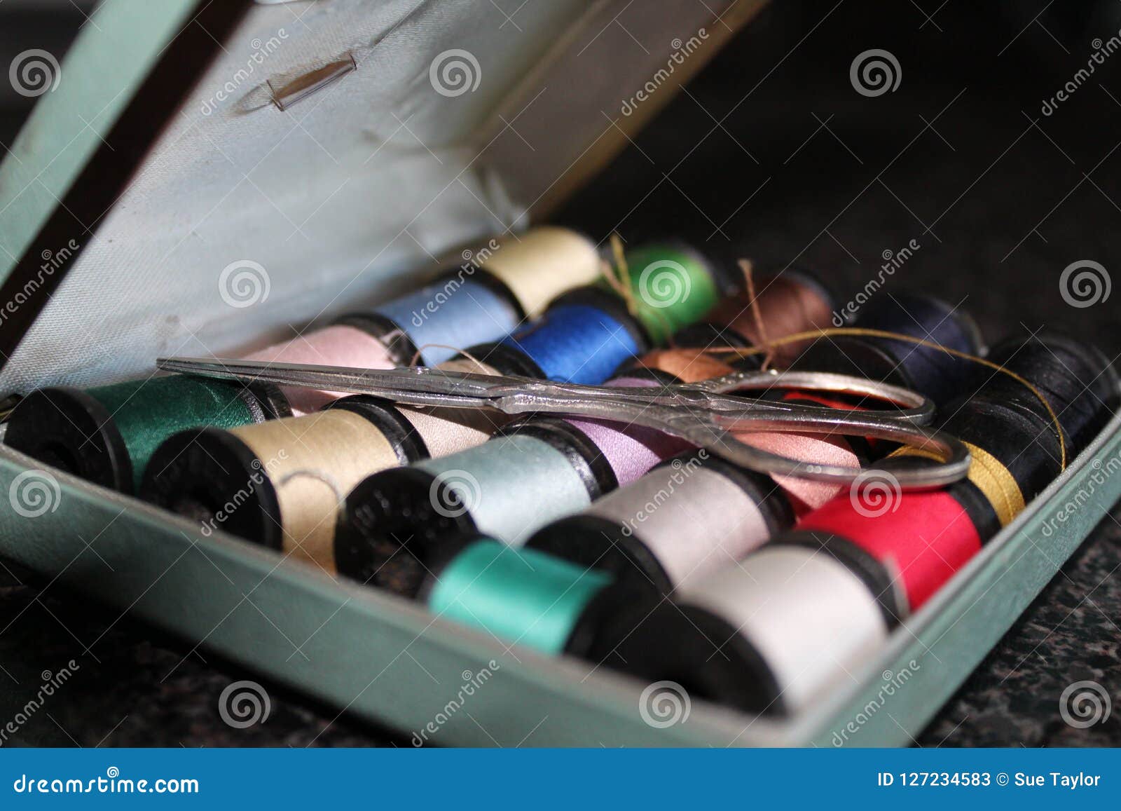 Vintage sewing kit stock image. Image of case, material 127234583