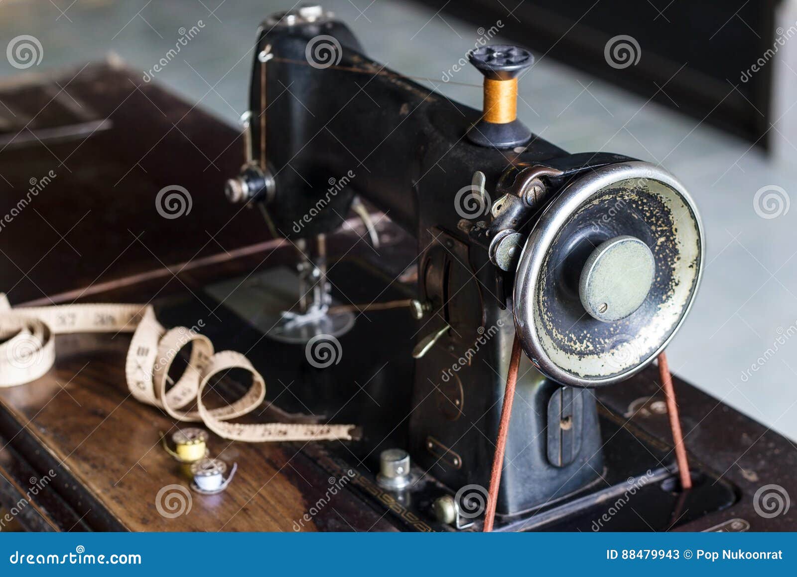 Vintage Sewing Machine on Dark Background Stock Image - Image of retro