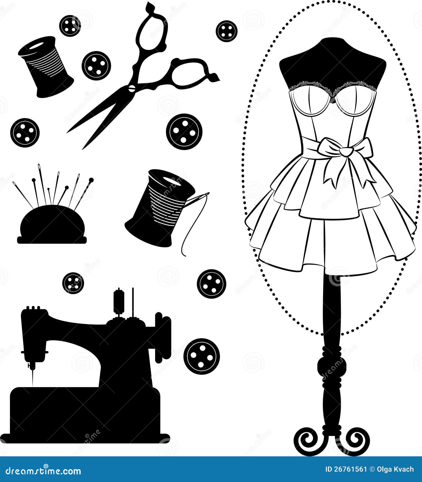 Vintage Sewing Related Elements Stock Vector Illustration of fabric