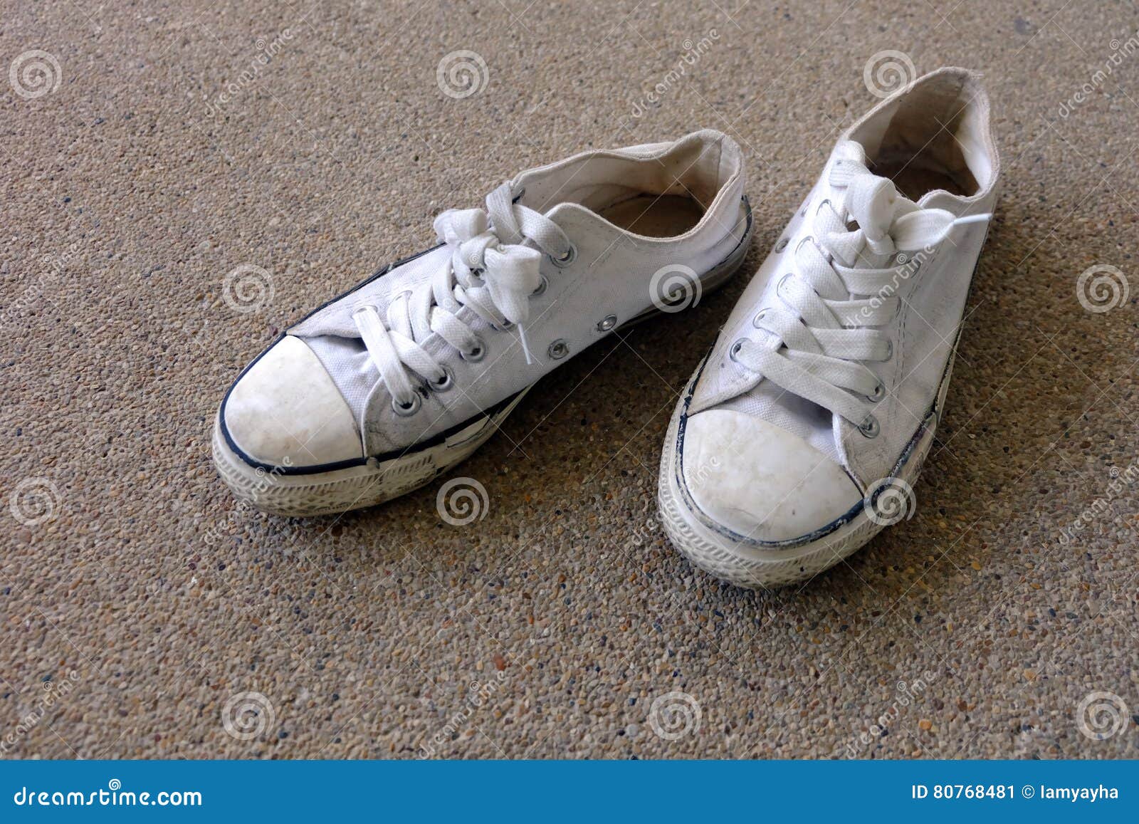 Vintage Shoes, White Sneakers on Floor Background Stock Image - Image ...