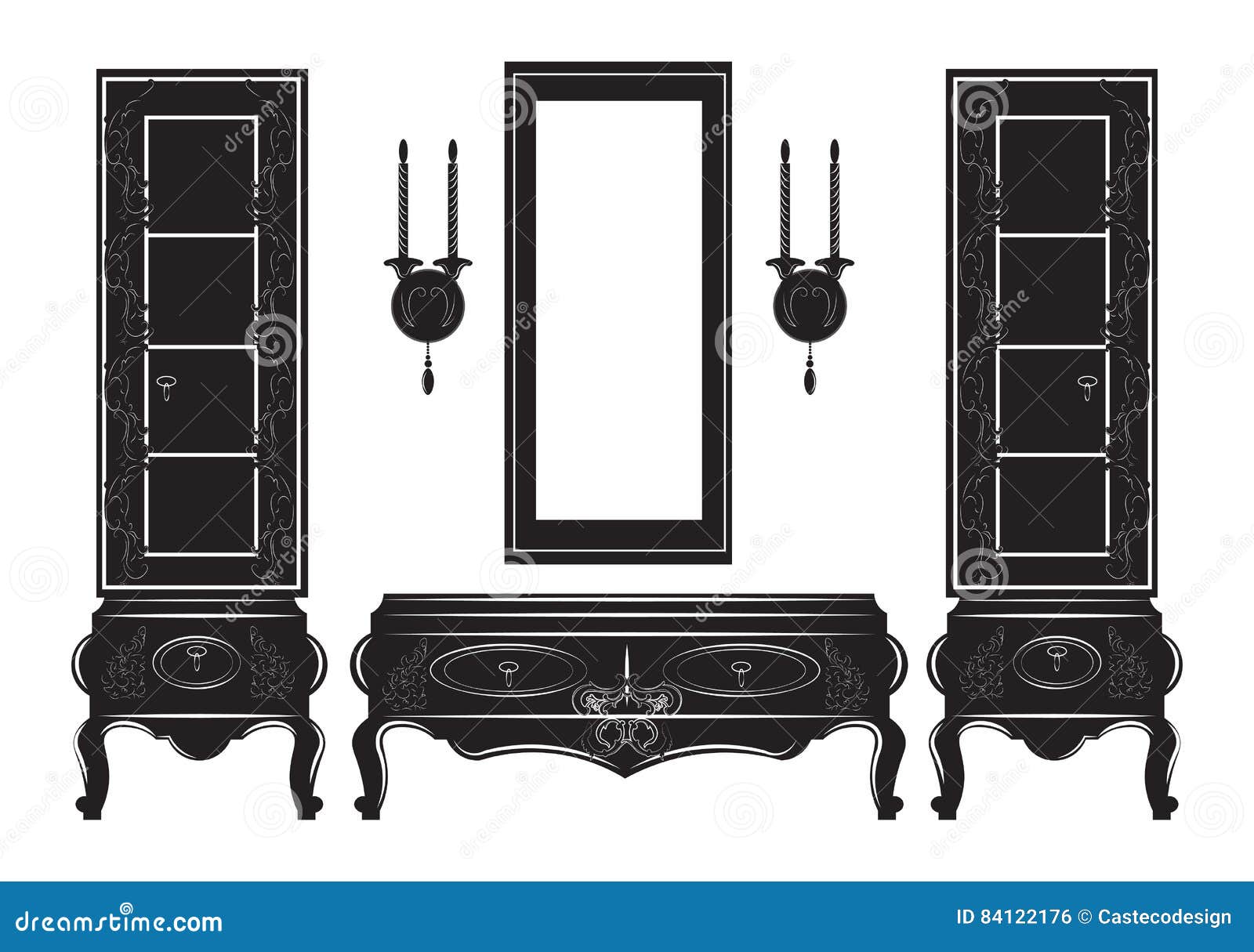 Vintage Sideboard Cabinet Showcase Silhouette Stock Vector