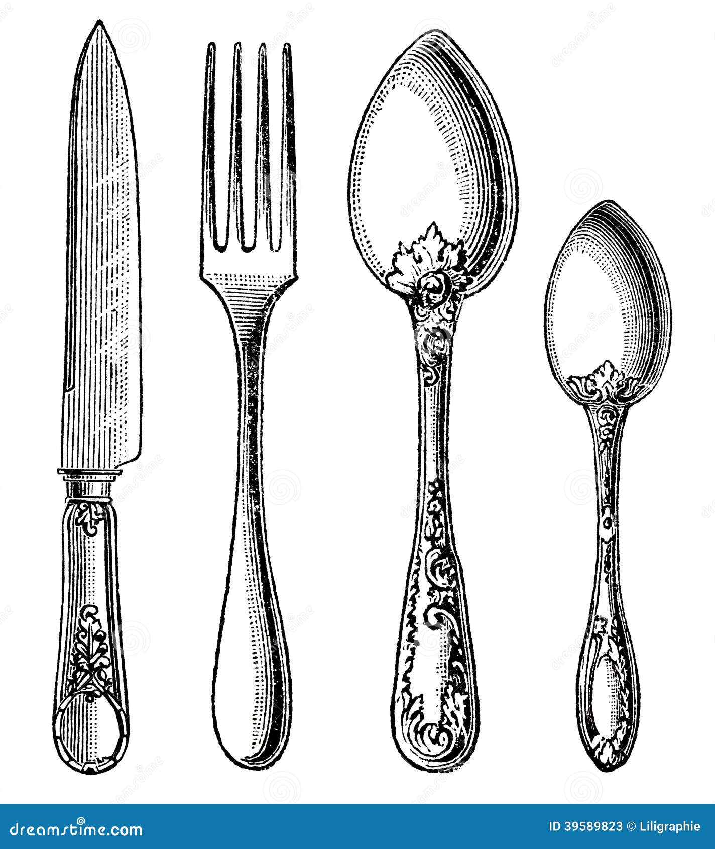 vintage silverware. knife, fork and spoon