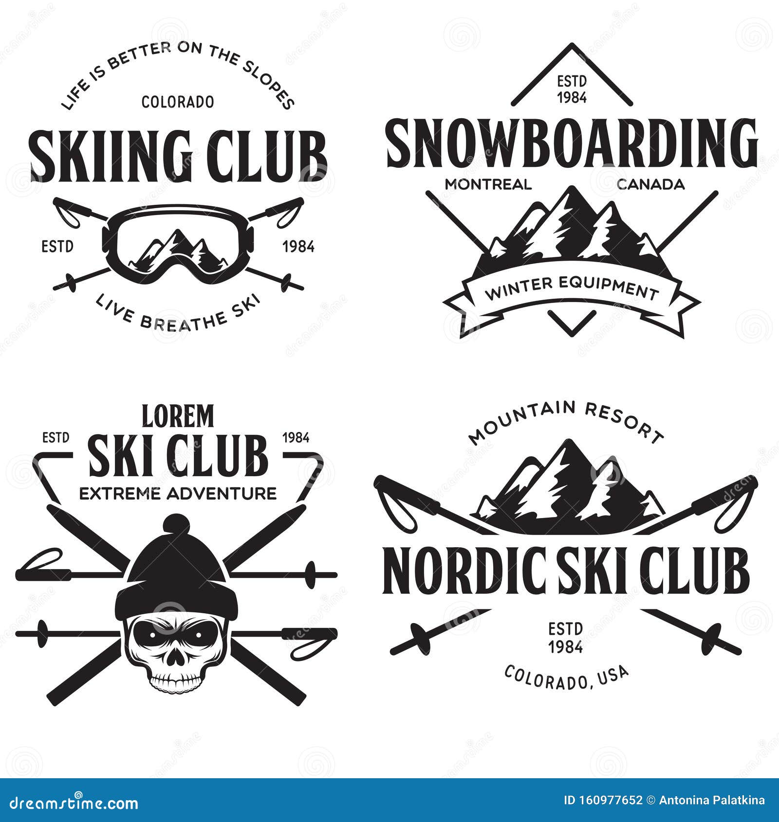 Vintage Ski or Winter Sports Logos, Badges, Emblems, Design Elements ...