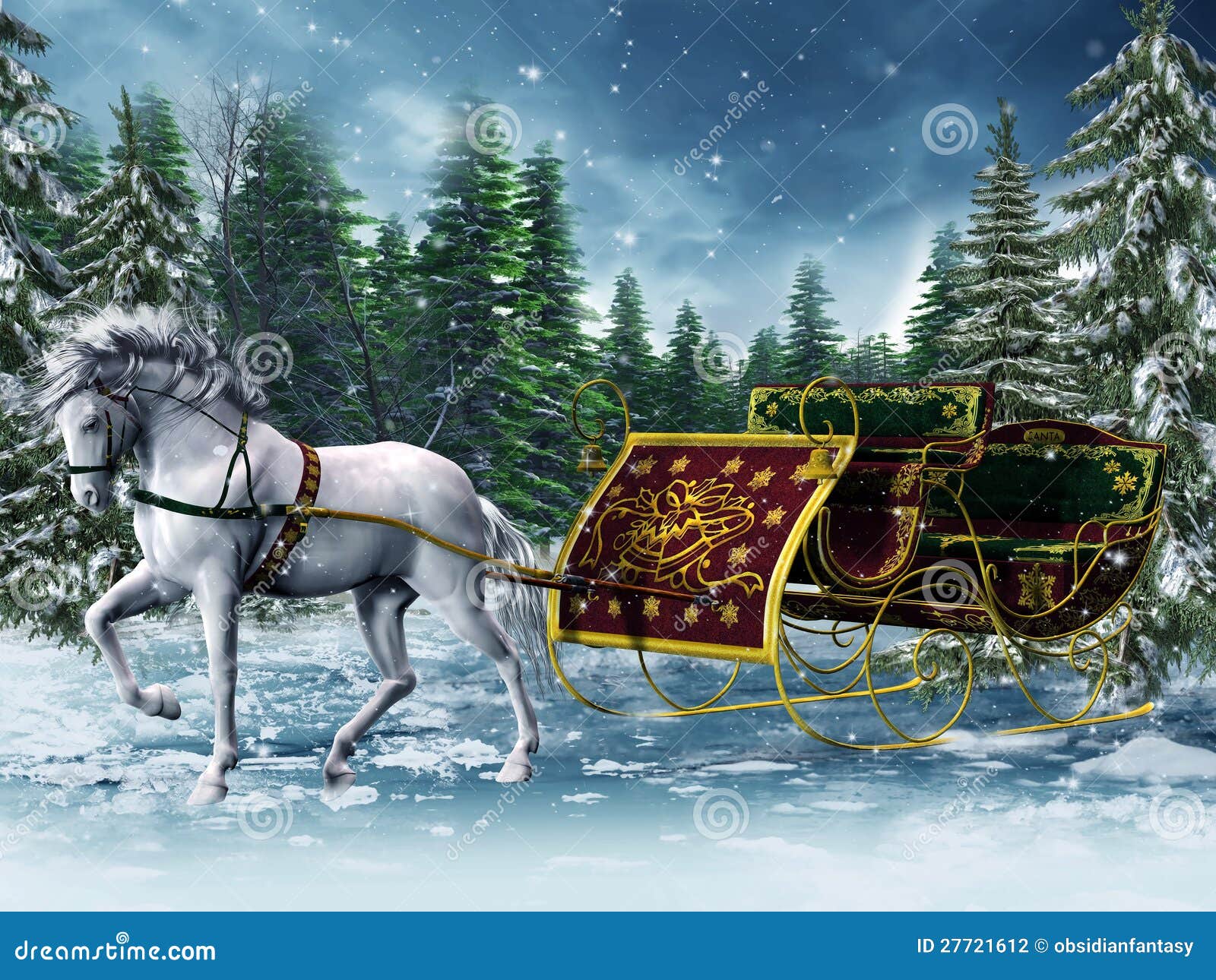 Vintage sleigh and a horse stock illustration. Illustration of fantasy