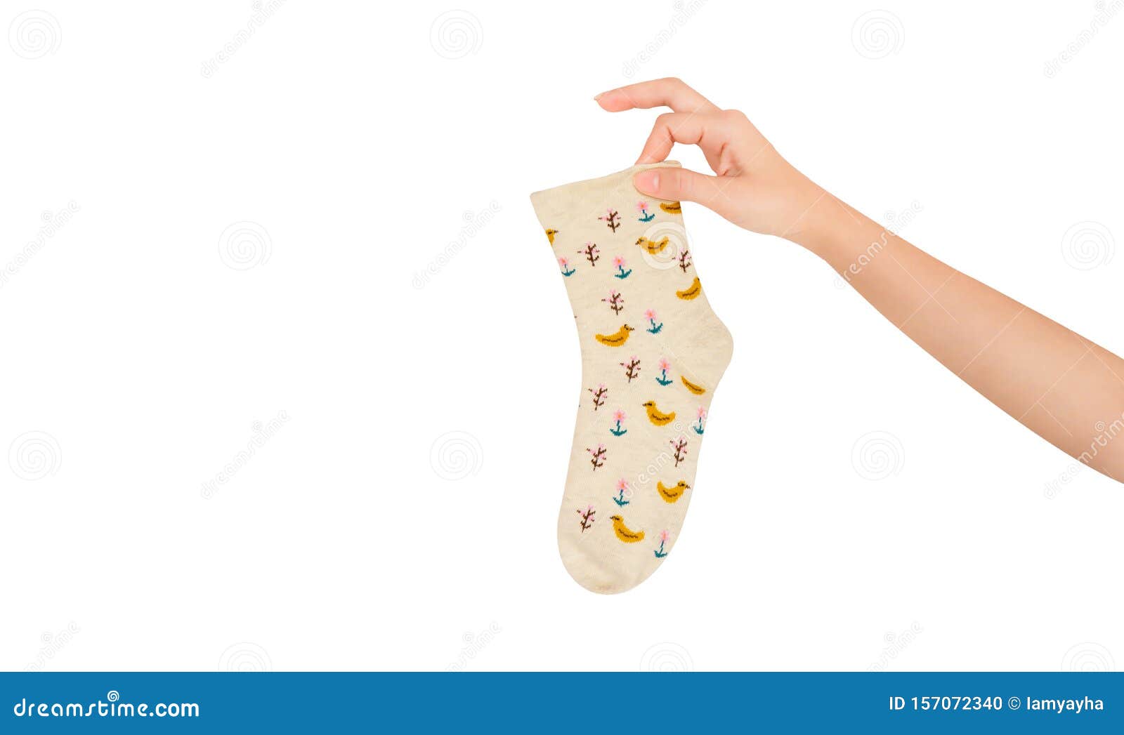 Vintage Smelly Holey Sock Object in Hand. Woman Holding Sock Isolated ...