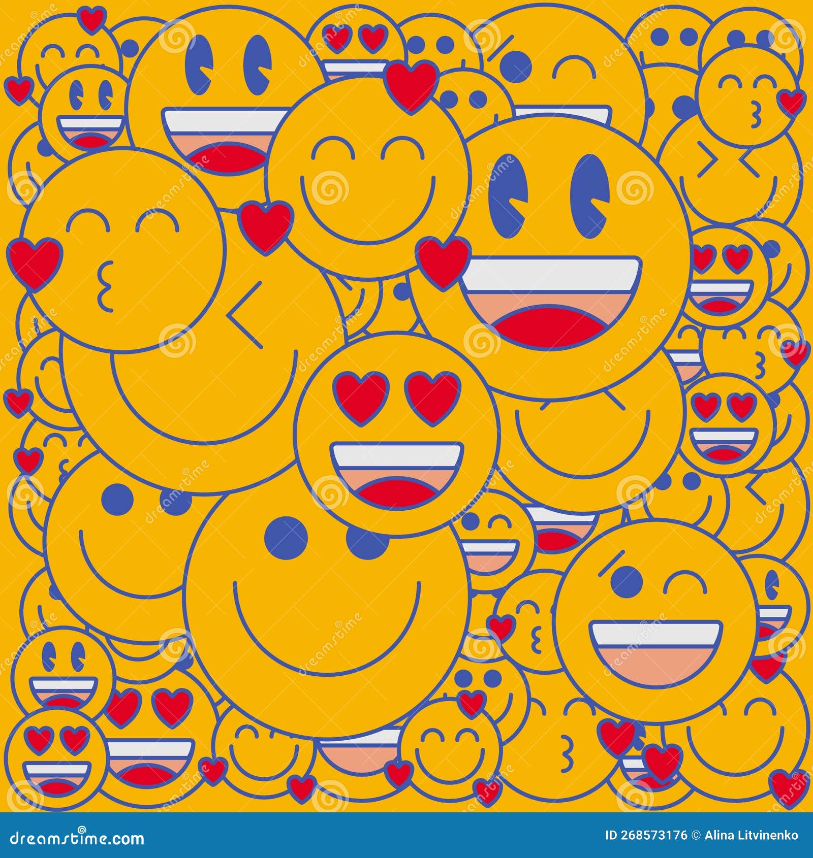 Vintage Smile Emoji Background. Retro 70s 80s 90s Style Emoticon. Stock