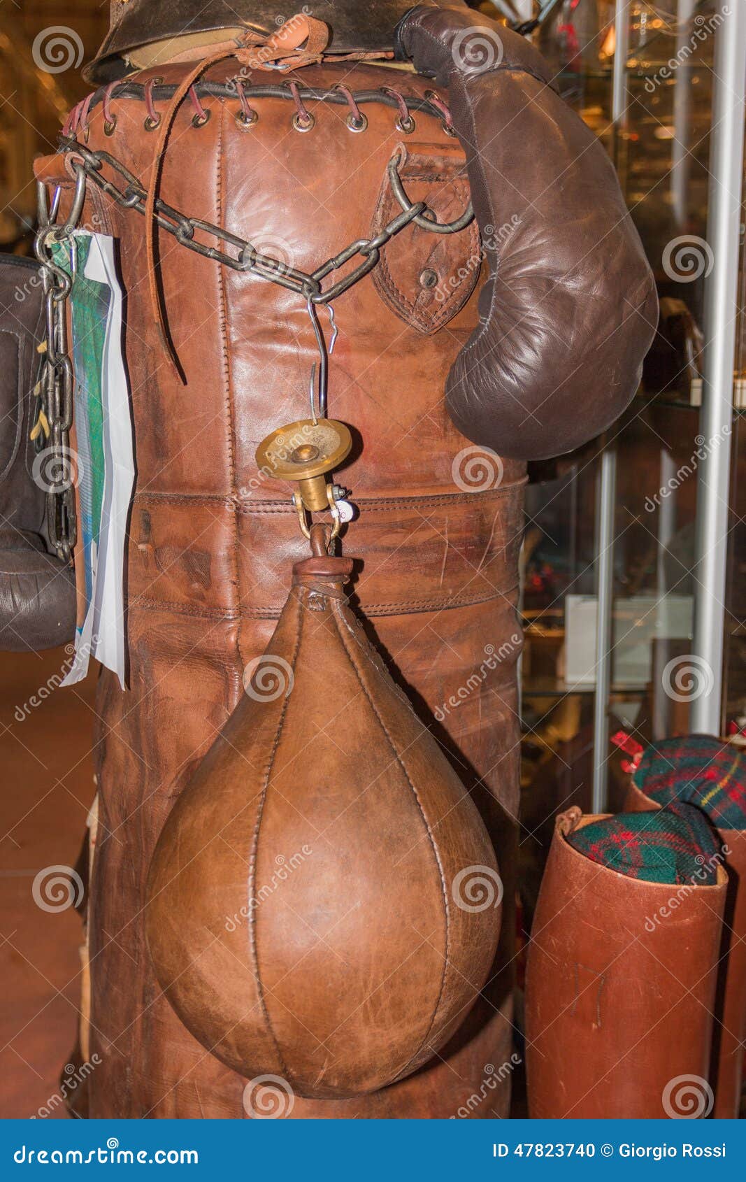 Vintage Sport Boxer Gloves And Leather Punching Bag Stock Photo - Image: 47823740