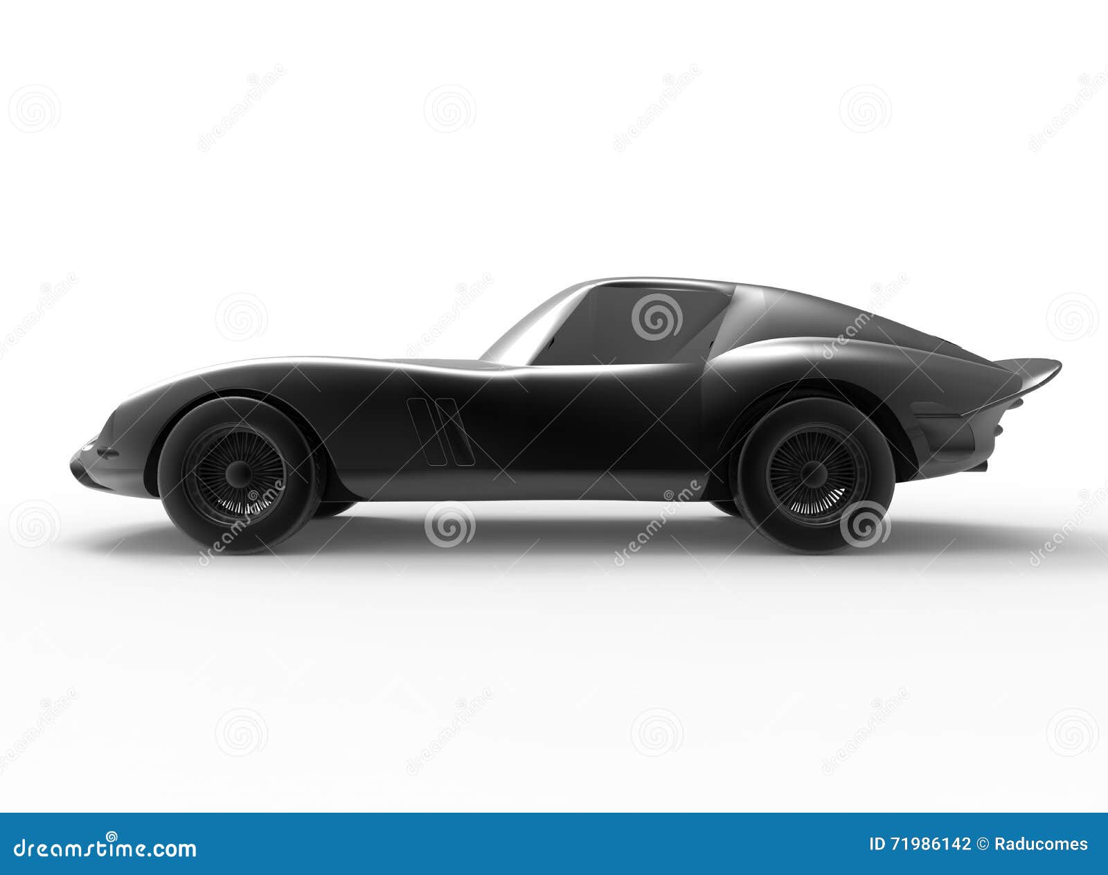 vintage sports car. The image illustrates the side view of the car 