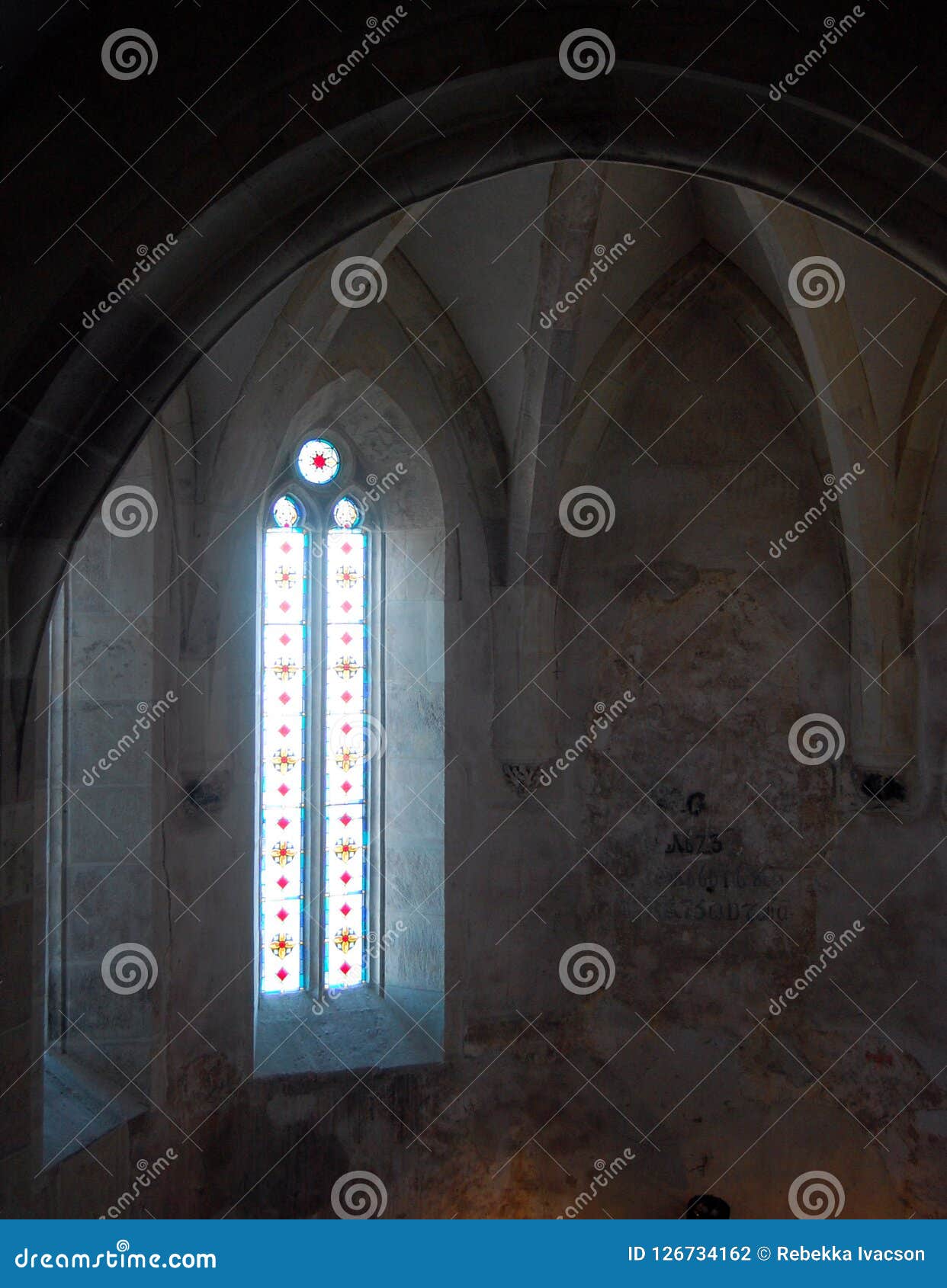 Vintage Stained Glass Window In Old Castle Interior Stock Photo Megapixl