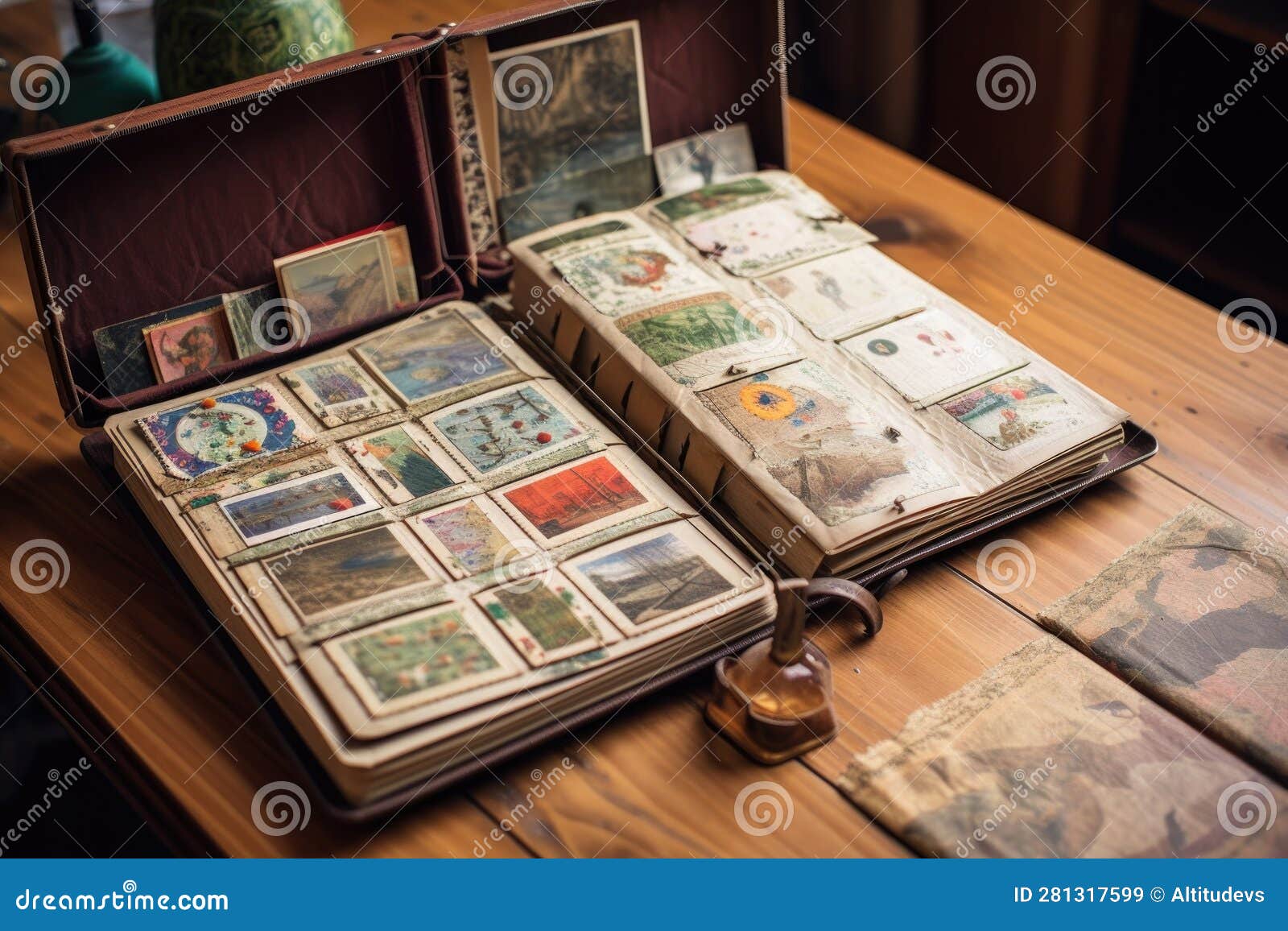 Vintage Stamps Collection in an Open Album Stock Illustration ...
