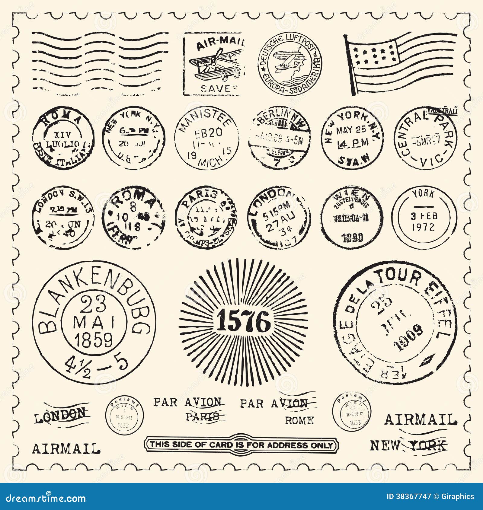 Vintage Stamps Set stock vector. Illustration of vector 38367747