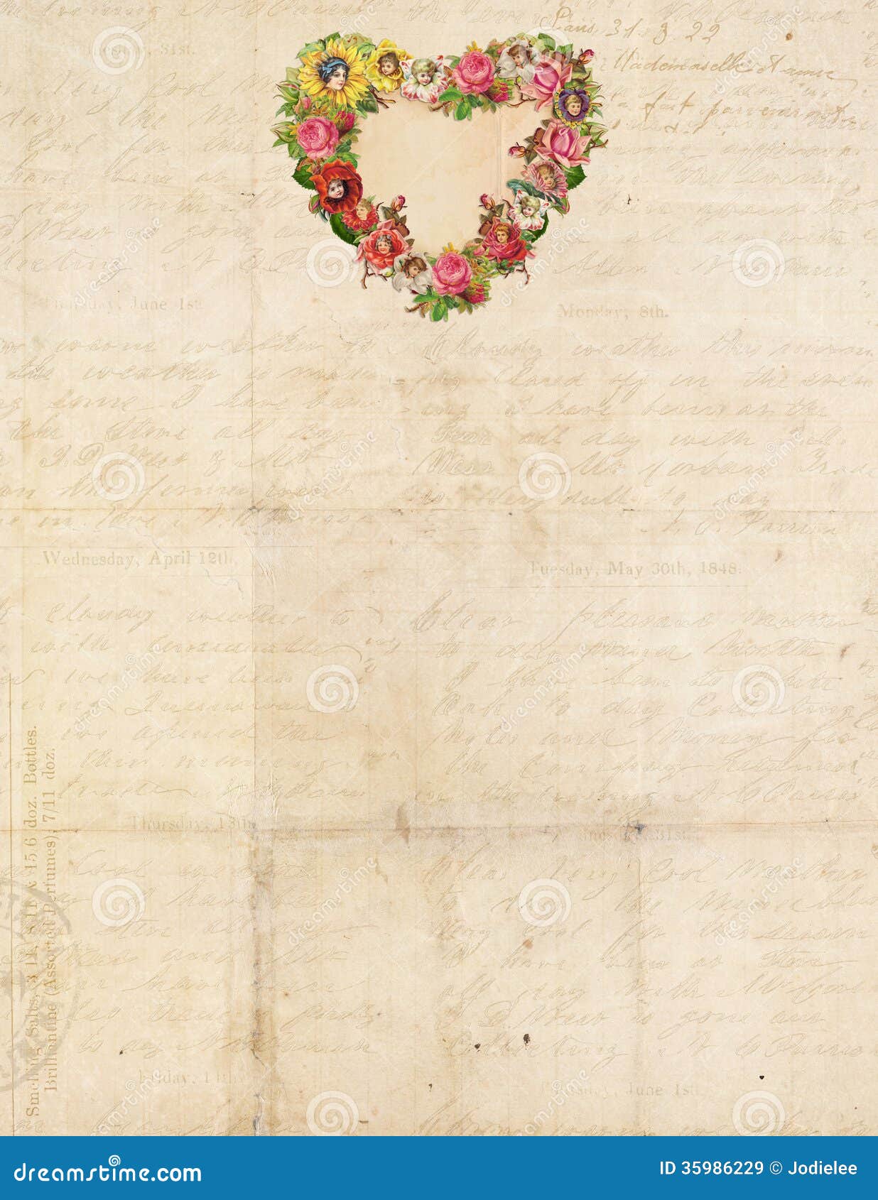 Vintage Stationary with Flower Heart Stock Illustration