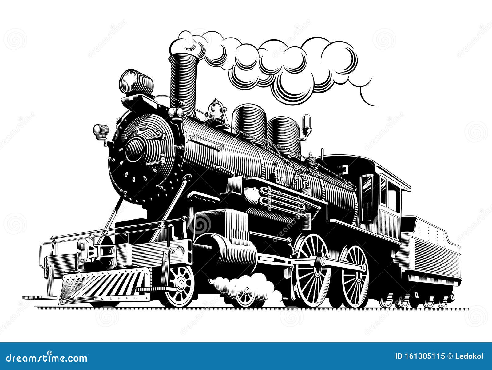 vintage steam train locomotive, engraving style  illustrat