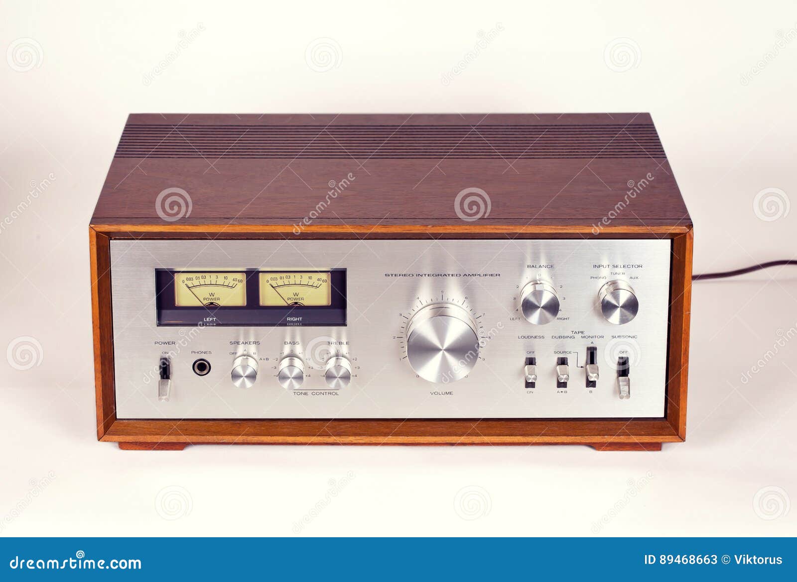 Vintage Stereo Audio Amplifier In Wooden Cabinet Stock Image