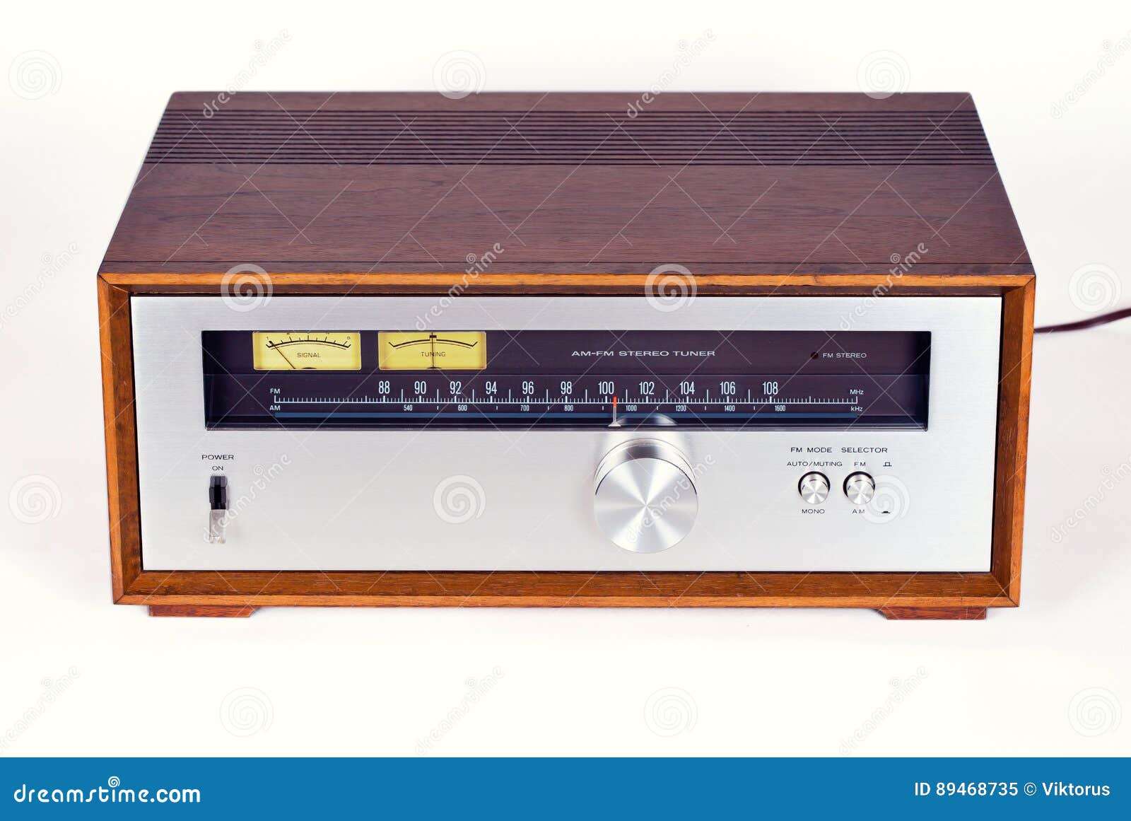 Vintage Stereo Audio Tuner Radio In Wooden Cabinet Stock Image