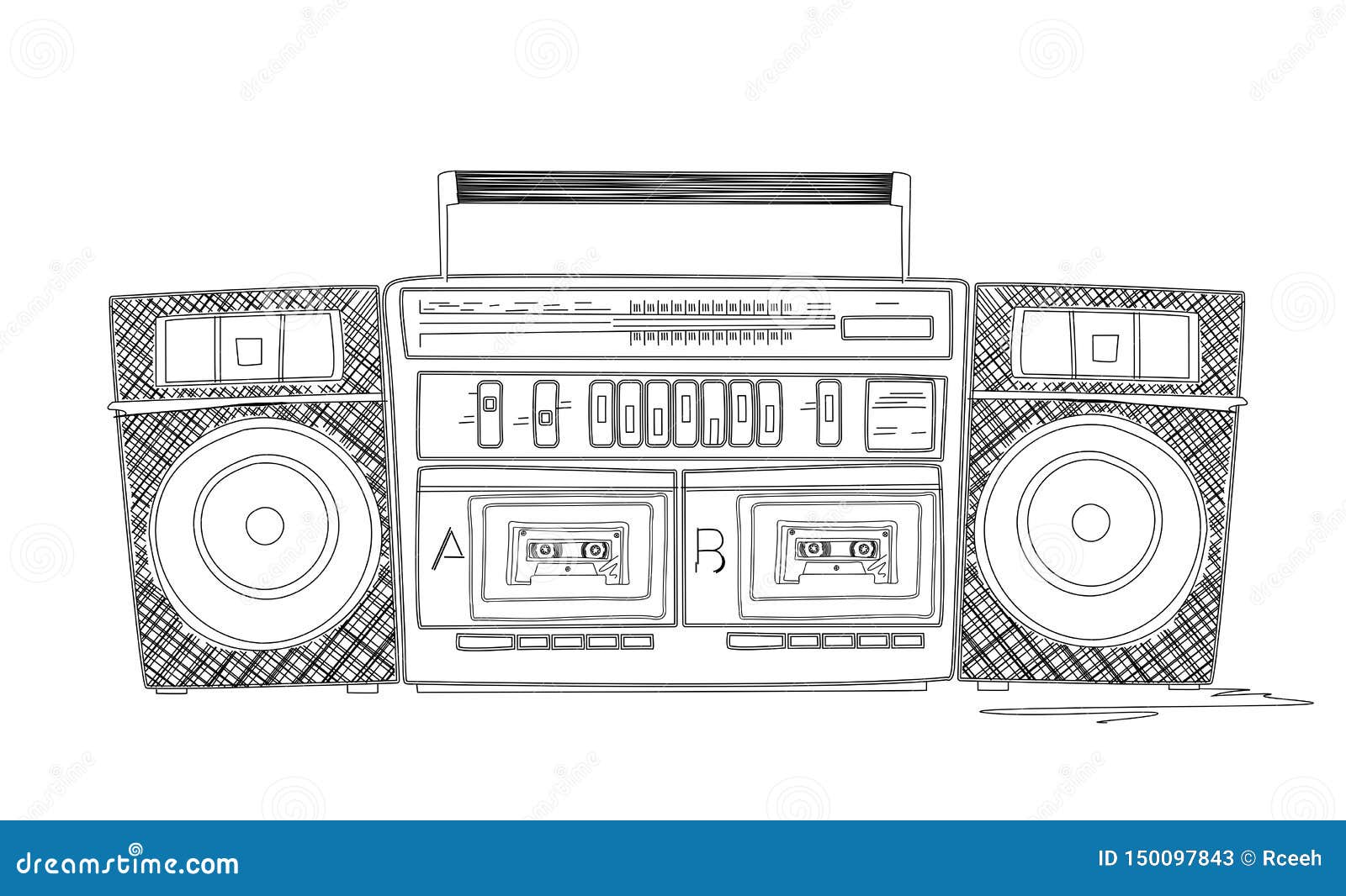 Boombox sketch stock vector. Illustration of sketch - 150097843