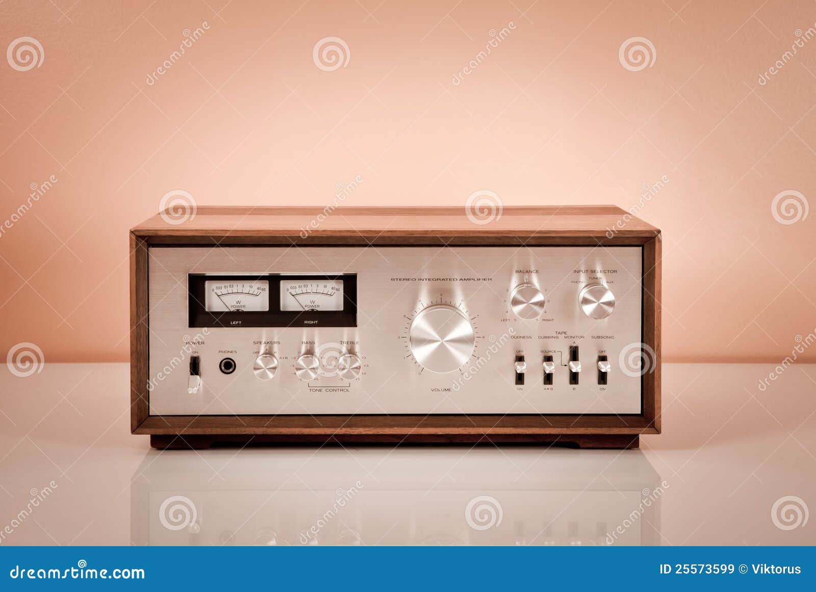 Vintage Stereo Power Amplifier In Wooden Cabinet Stock Image