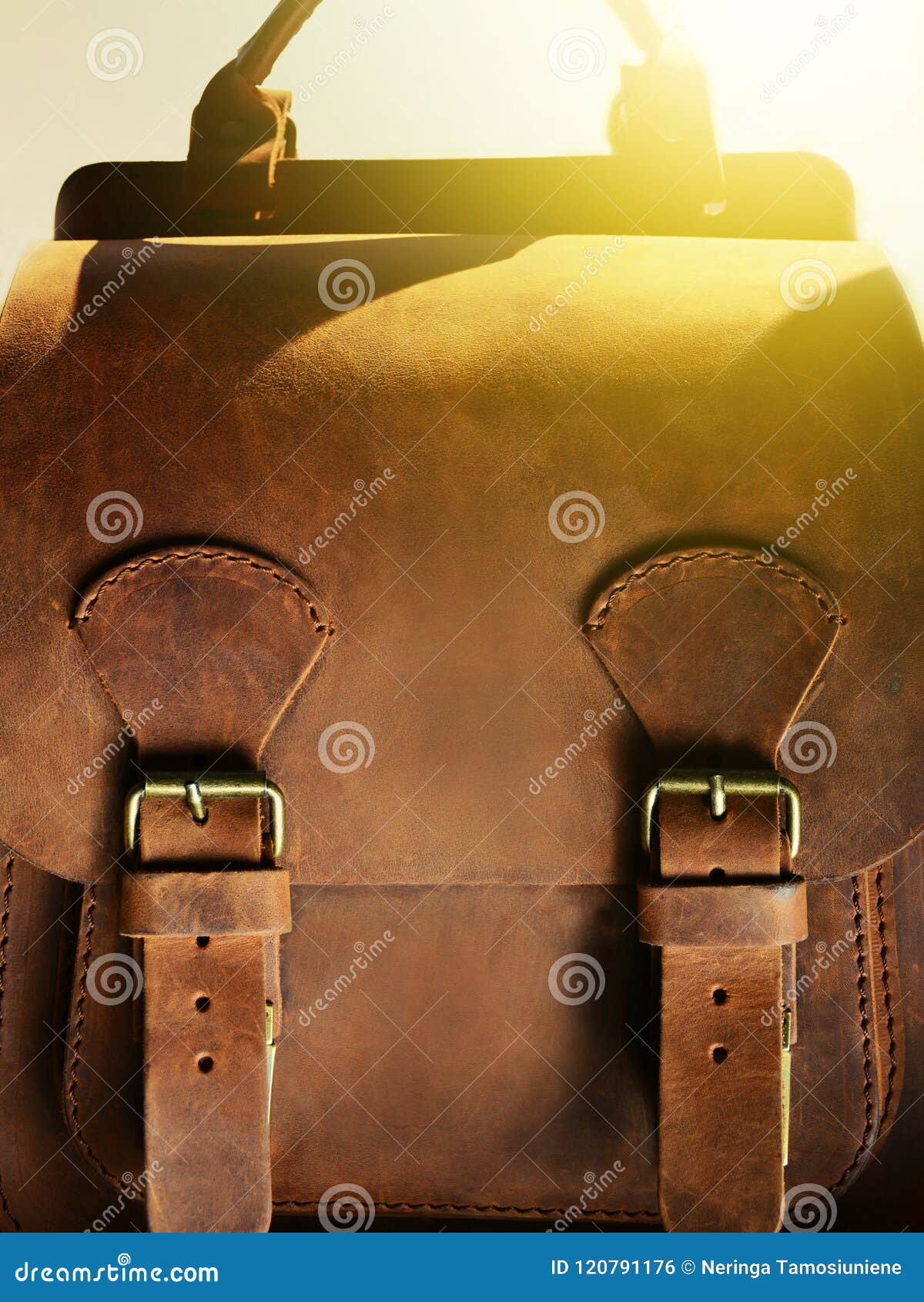 Vintage Natural Leather Backpack Closeup Stock Photo - Image of hipster ...