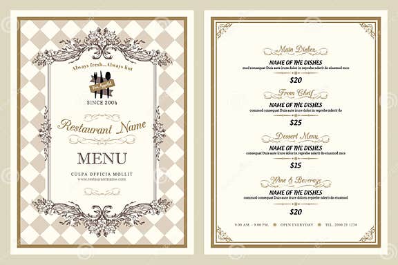 Vintage Style Restaurant Menu Design Stock Vector - Illustration of ...