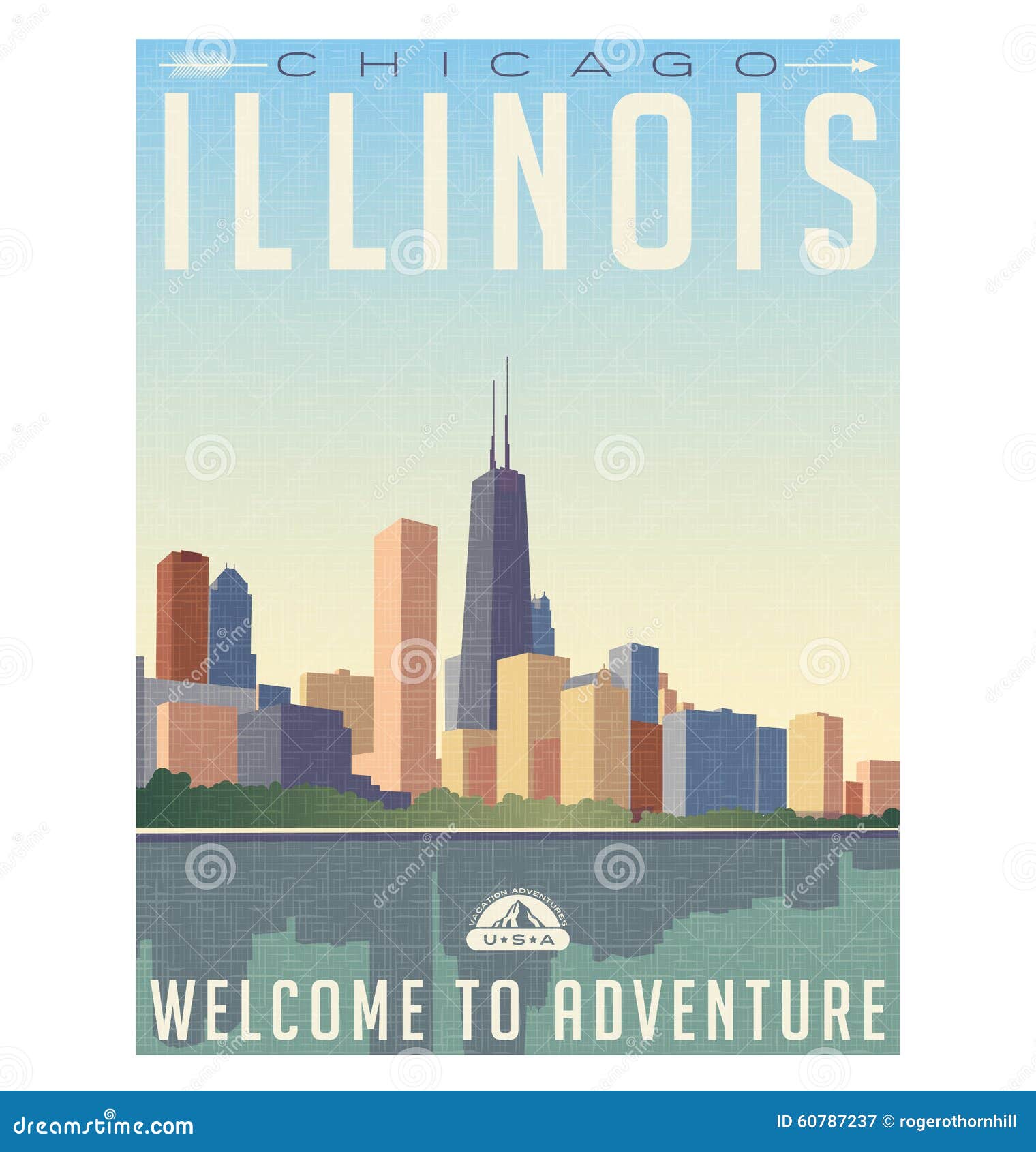 vintage style travel poster of chicago illinois skyline