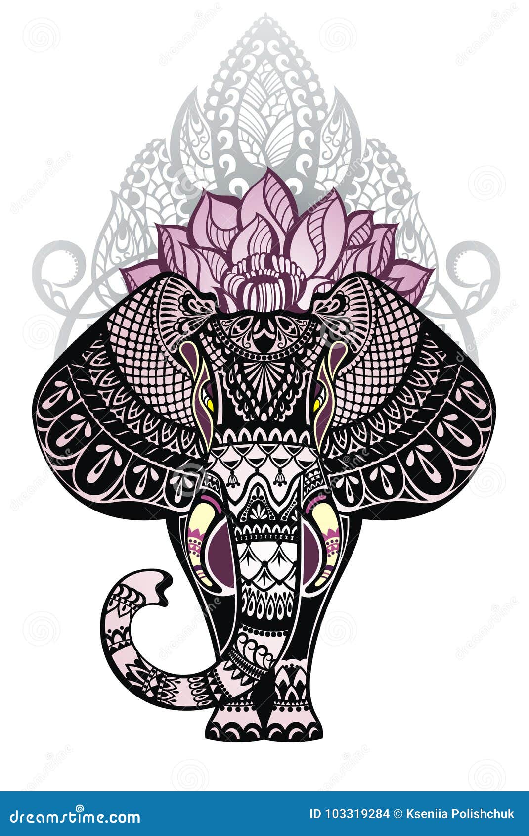 Download Vintage Style Vector Elephant With Ornate Lotus Mandala ...