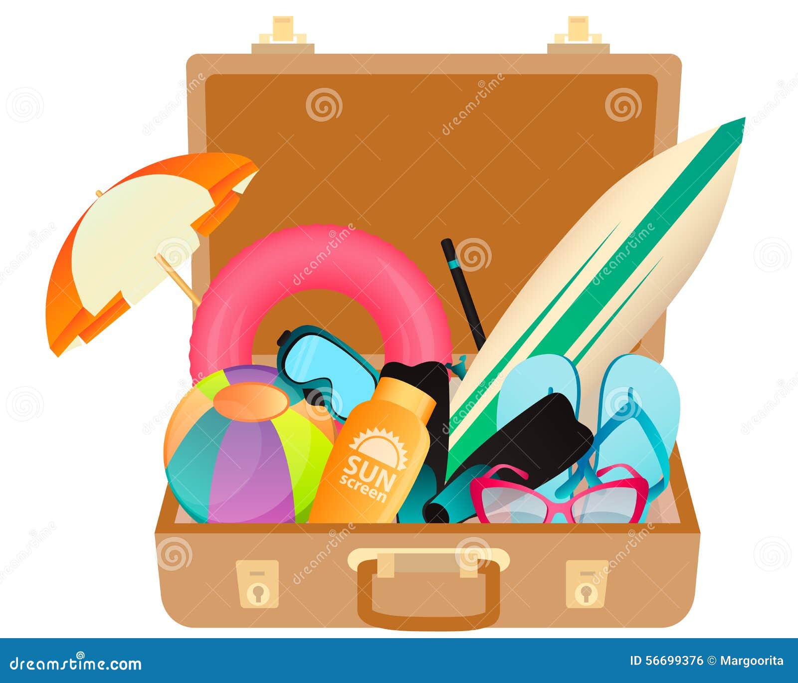 Vintage Suitcase with Beach Accessories Stock Vector - Illustration of ...