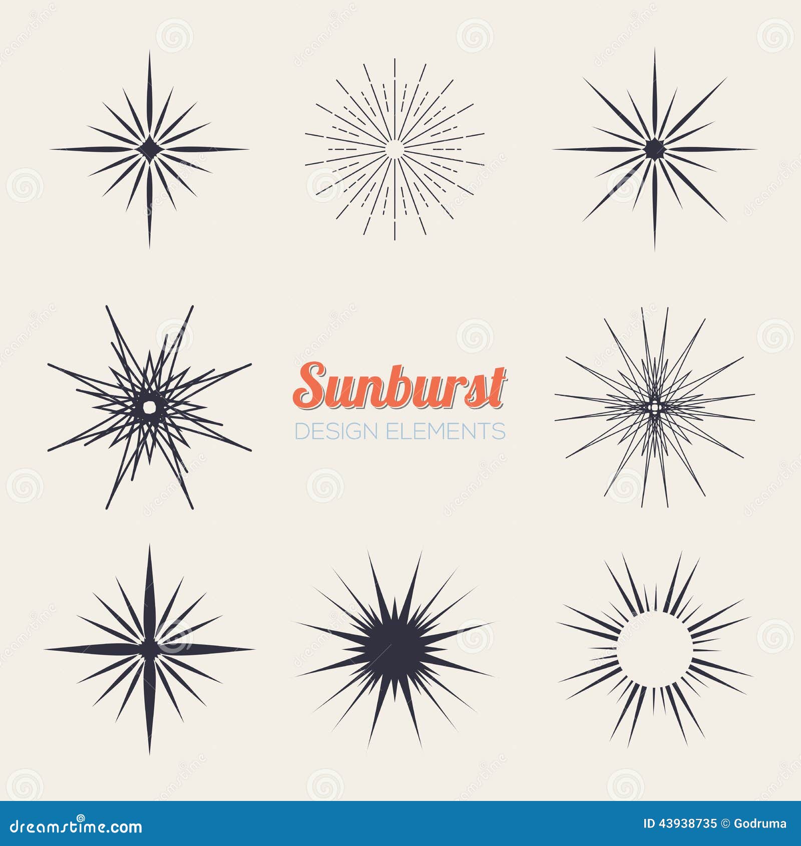 Vintage Sunburst Design Elements Collection With Stock Vector Image
