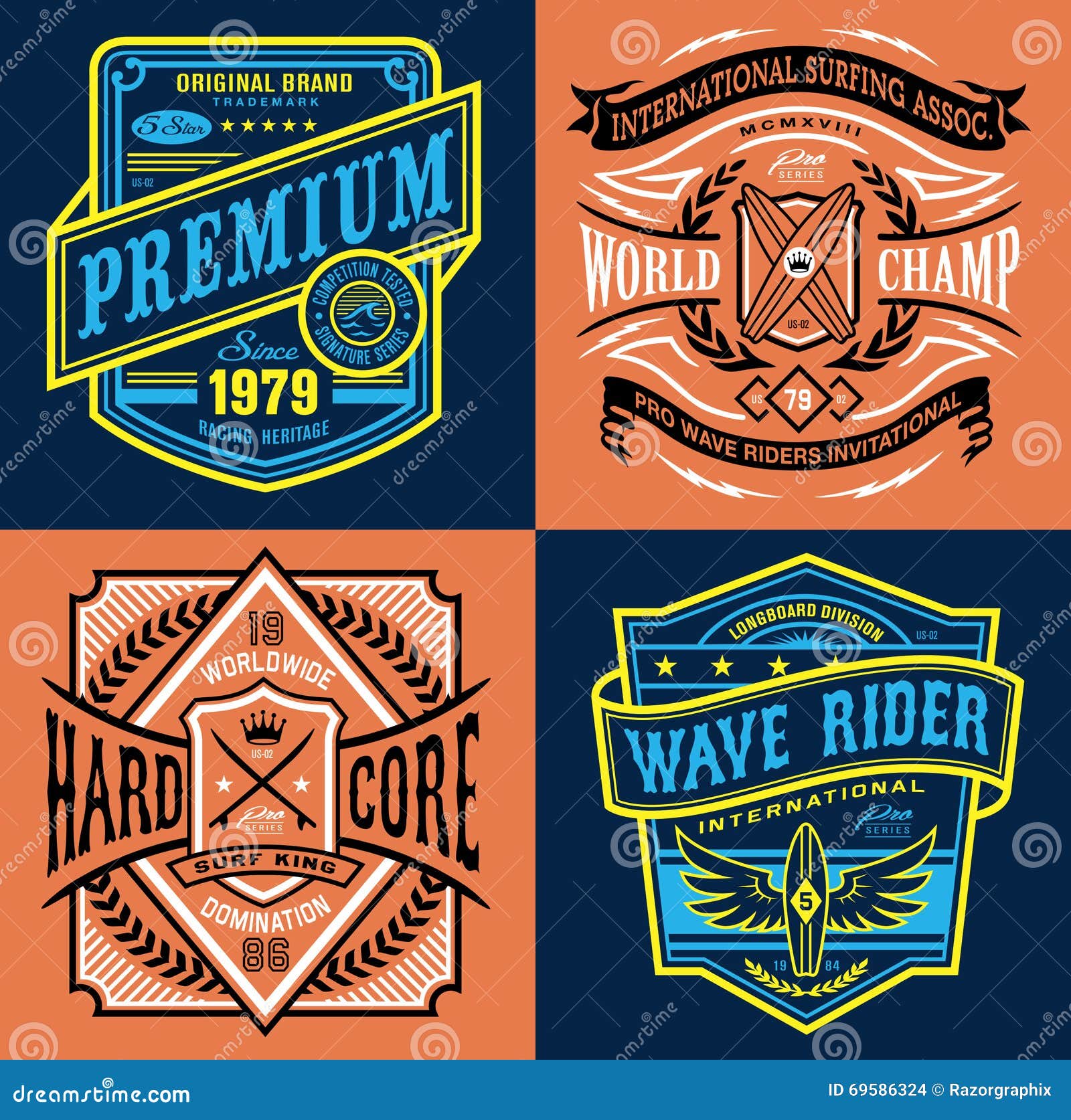 Vintage Surfing Emblem Tshirt Graphics Stock Vector Illustration of ornate, ribbon 69586324