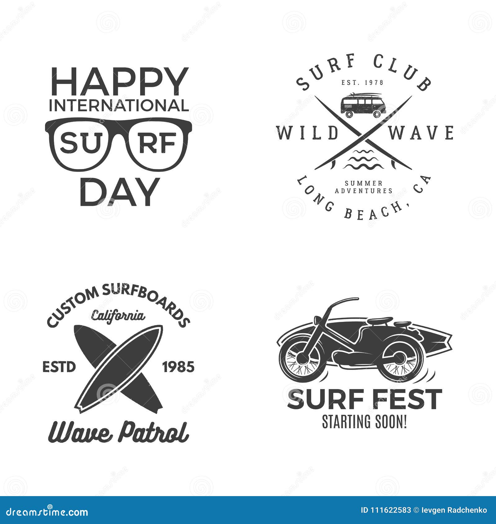 Vintage Surfing Graphics and Emblems for Web Design or Print. Surfer ...