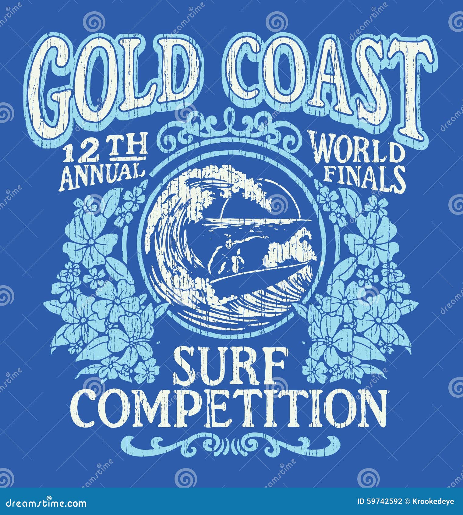 vintage surfing t-shirt graphic . gold coast surf competition.