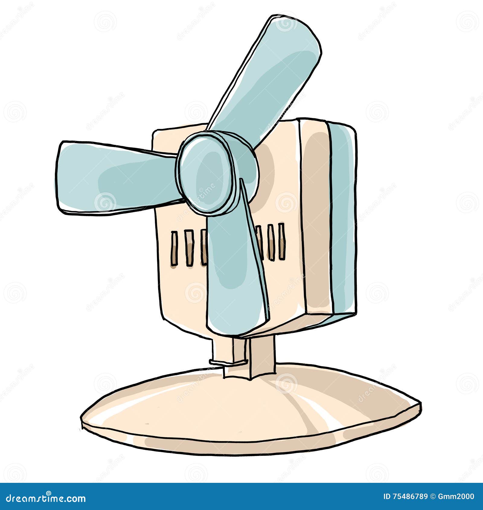 Vintage Table Fan Hand Drawn Cute Art Illustration Stock Illustration