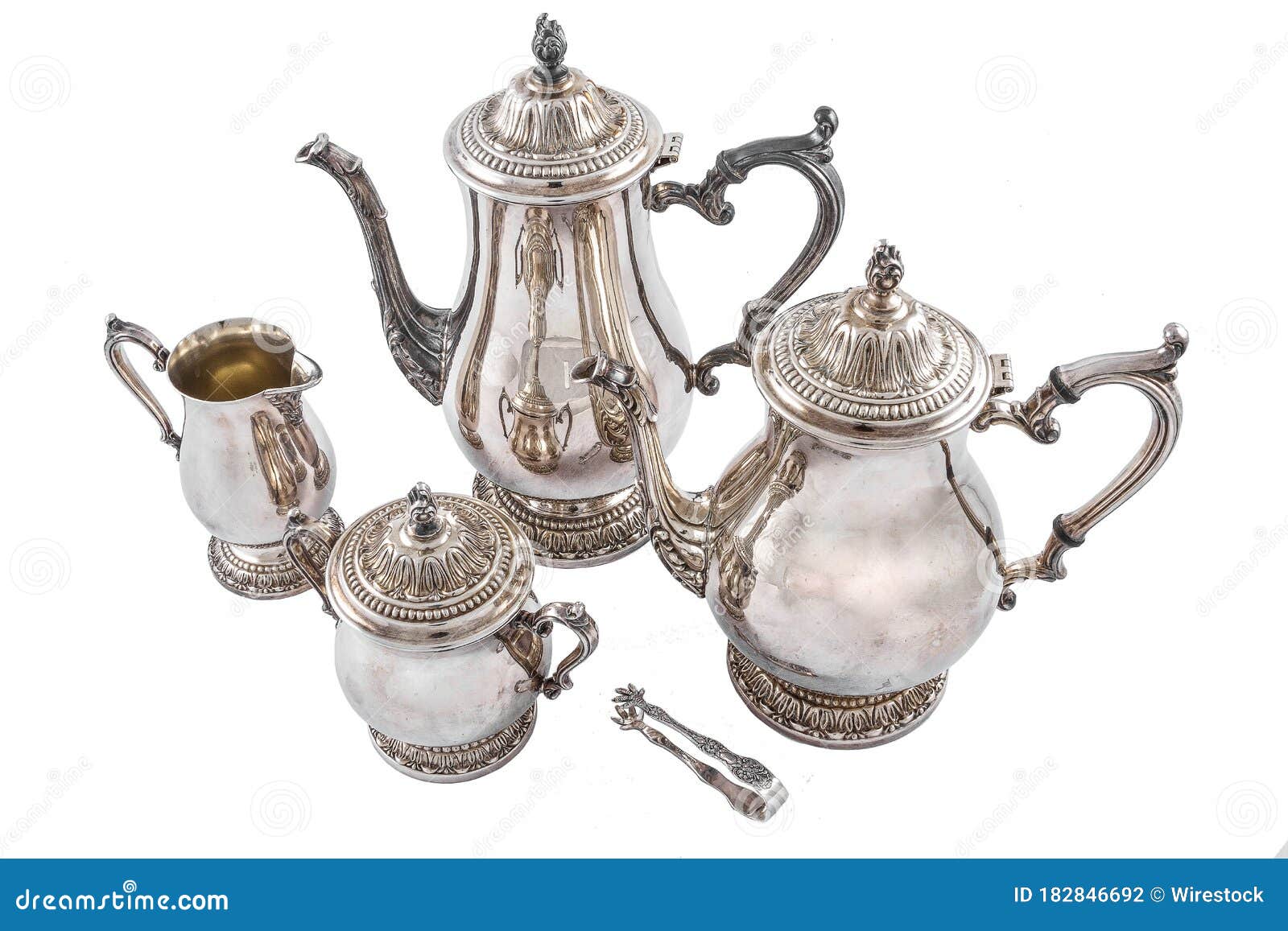 Vintage Teapots Under the Lights Isolated on a White Background Stock