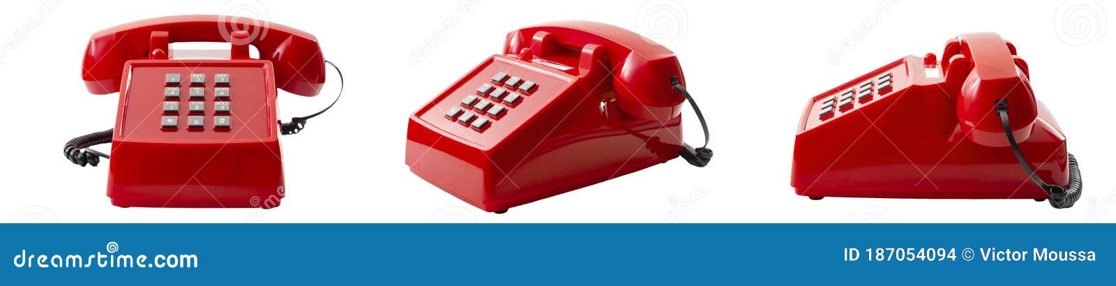 Red telephone. Vintage retro push button telephone isolated on