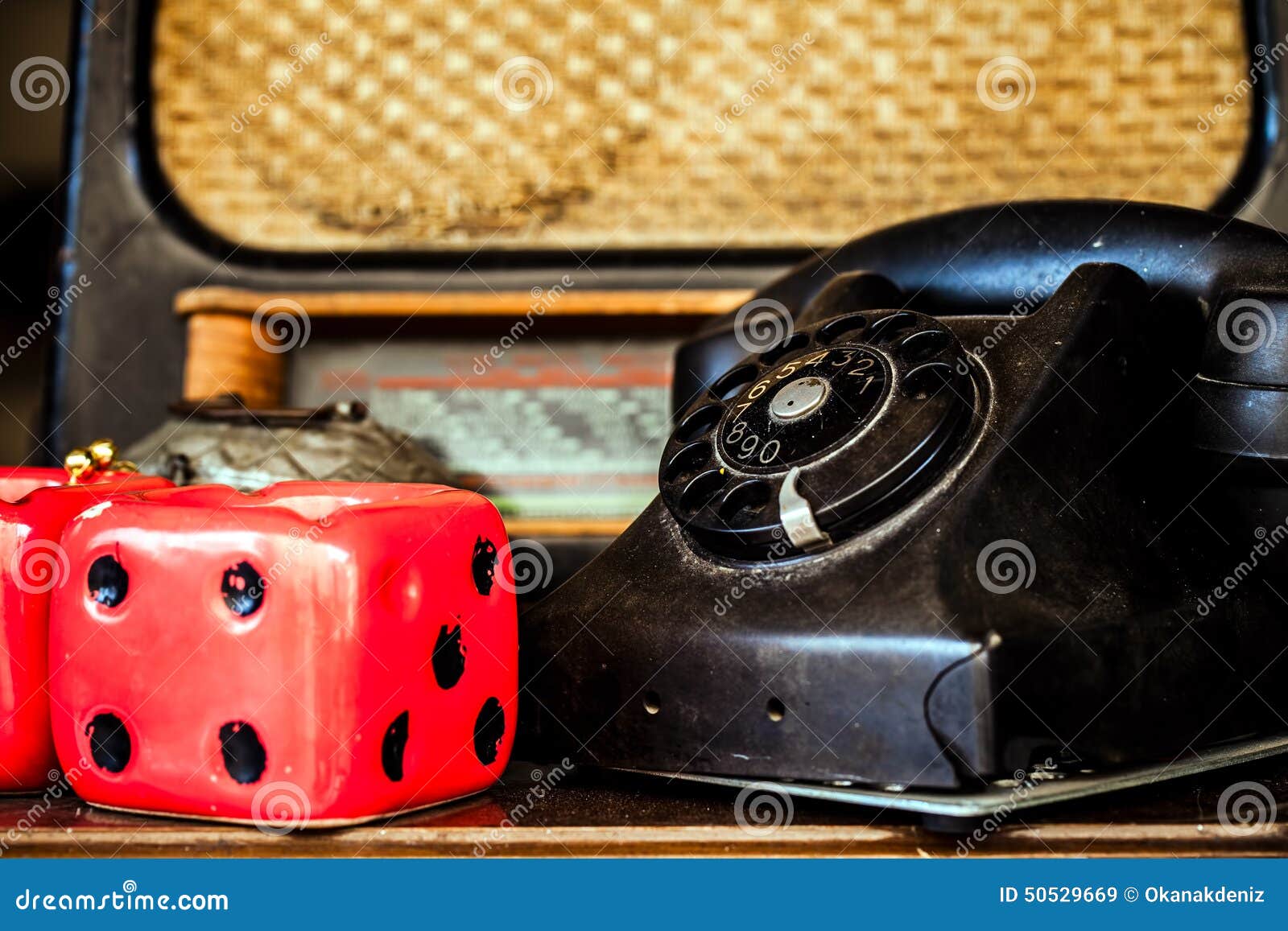 Vintage Telephone and Dice stock image. Image of communicate 50529669