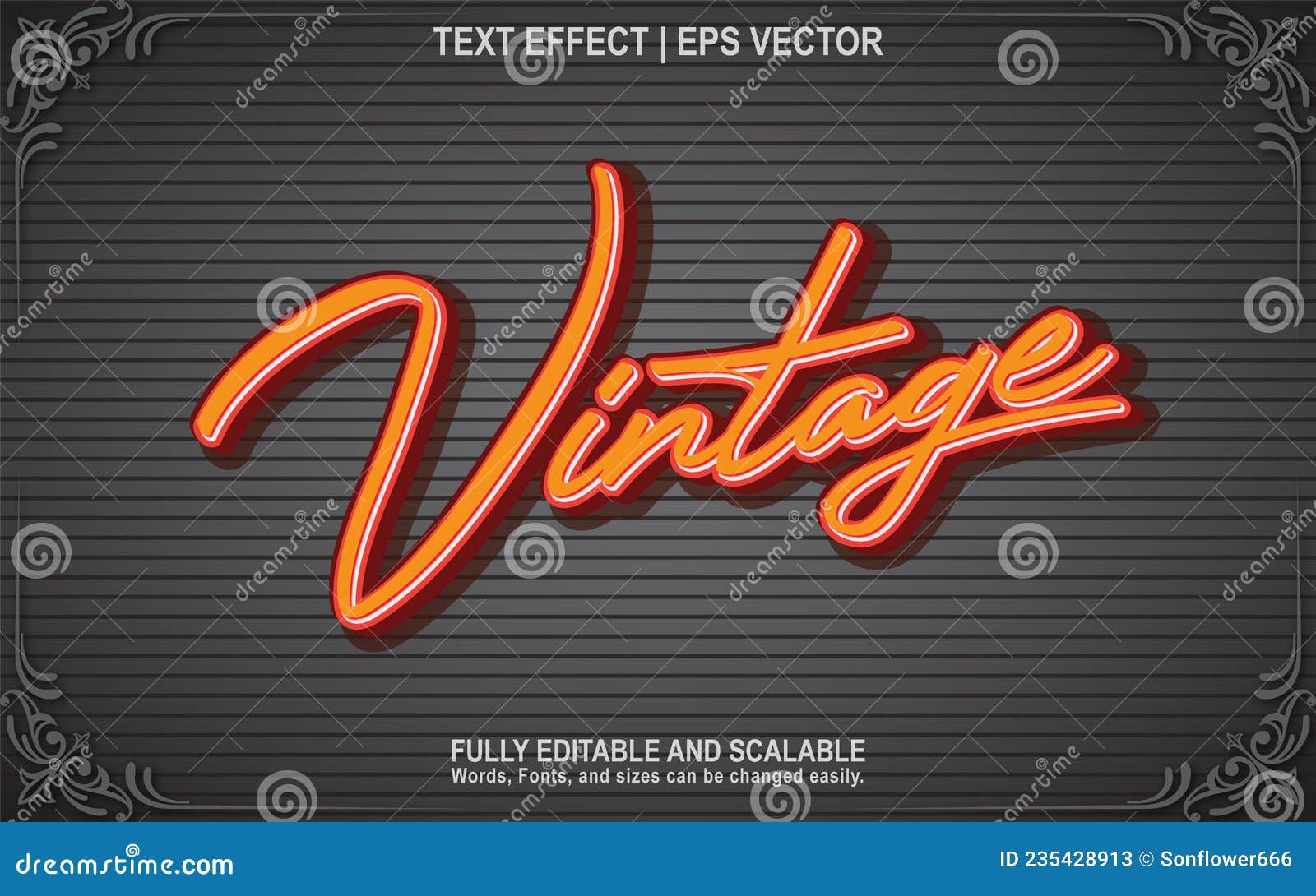 vintage text effect in orange color with retro concept