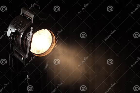 Vintage Theater Spot Light on Black Curtain Stock Photo - Image of ...