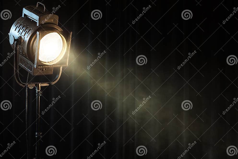 Vintage Theater Spot Light on Black Curtain Stock Photo - Image of film ...