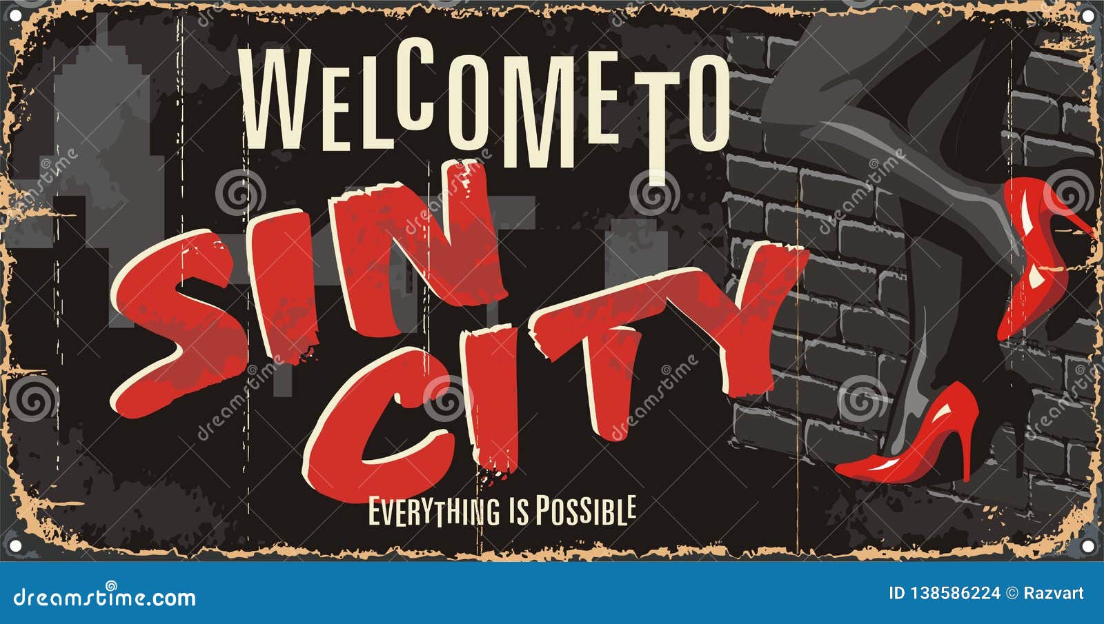 vintage tin city sign. underground passion poster. sin city mark.