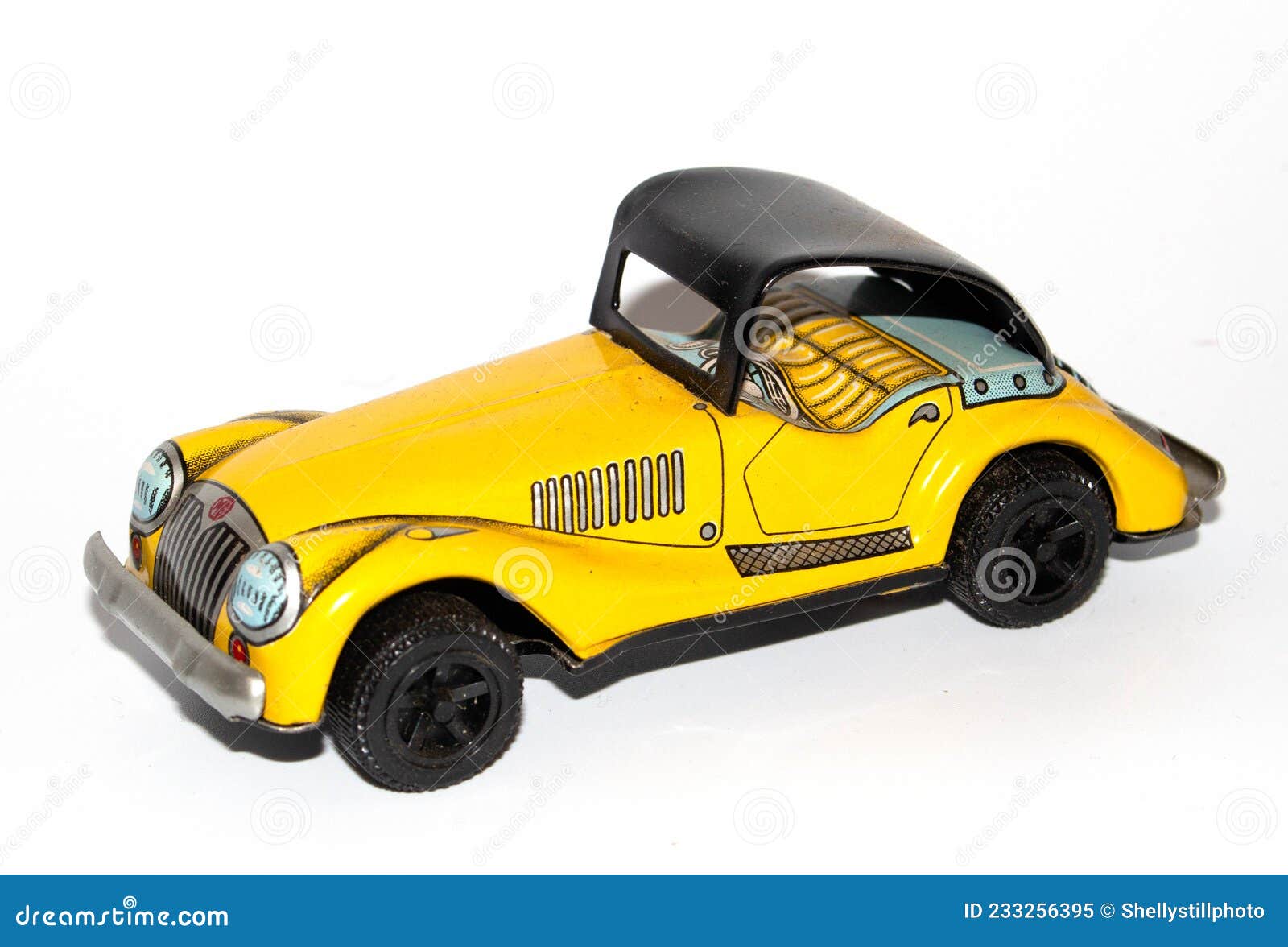Vintage Tin Plate Toy Car on White Background Stock Image - Image of