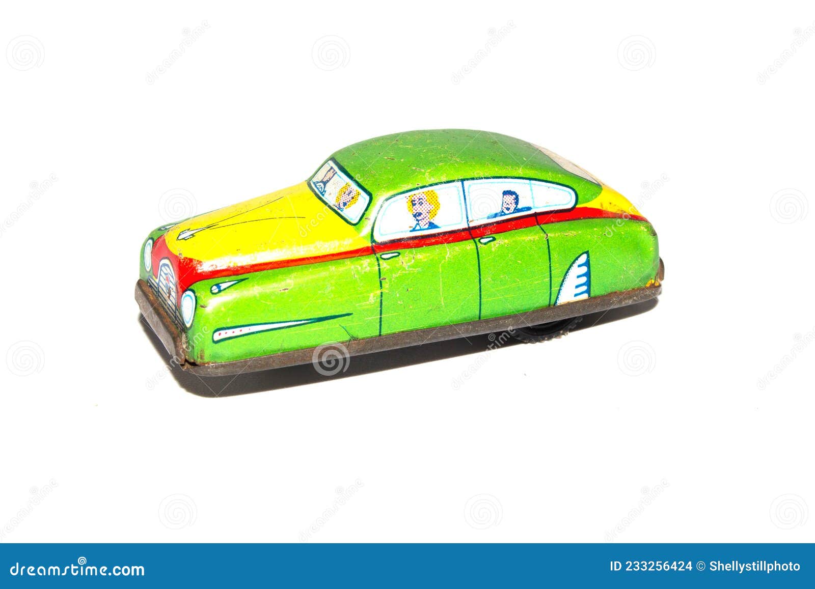 Vintage Tin Plate Toy Car on White Background Stock Photo - Image of