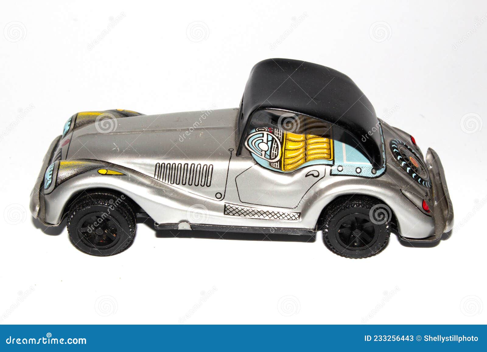 Vintage Tin Plate Toy Car on White Background Stock Image - Image of